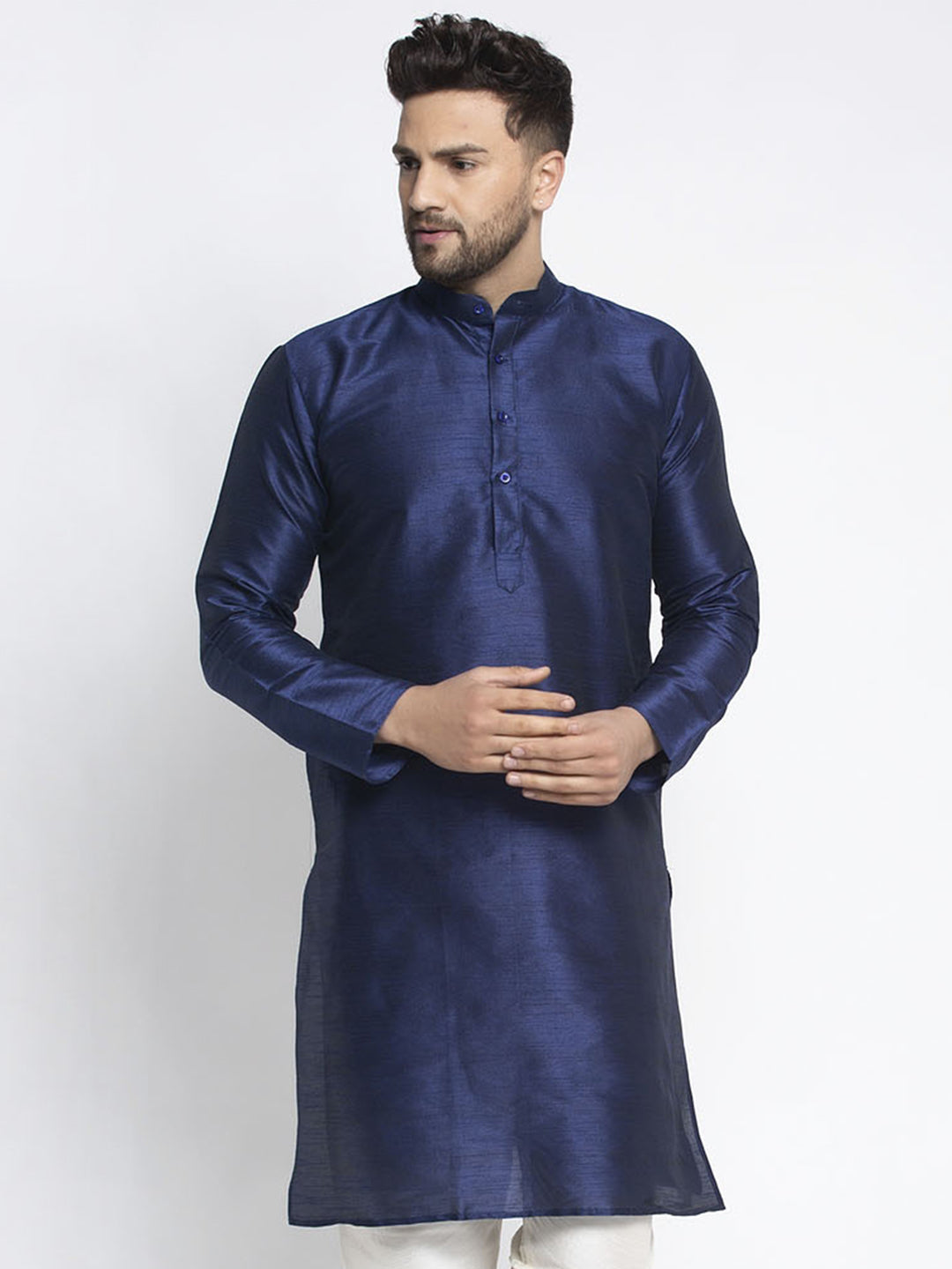 Men's Navy Solid Dupion Silk Kurta Only( KO 636 Navy )