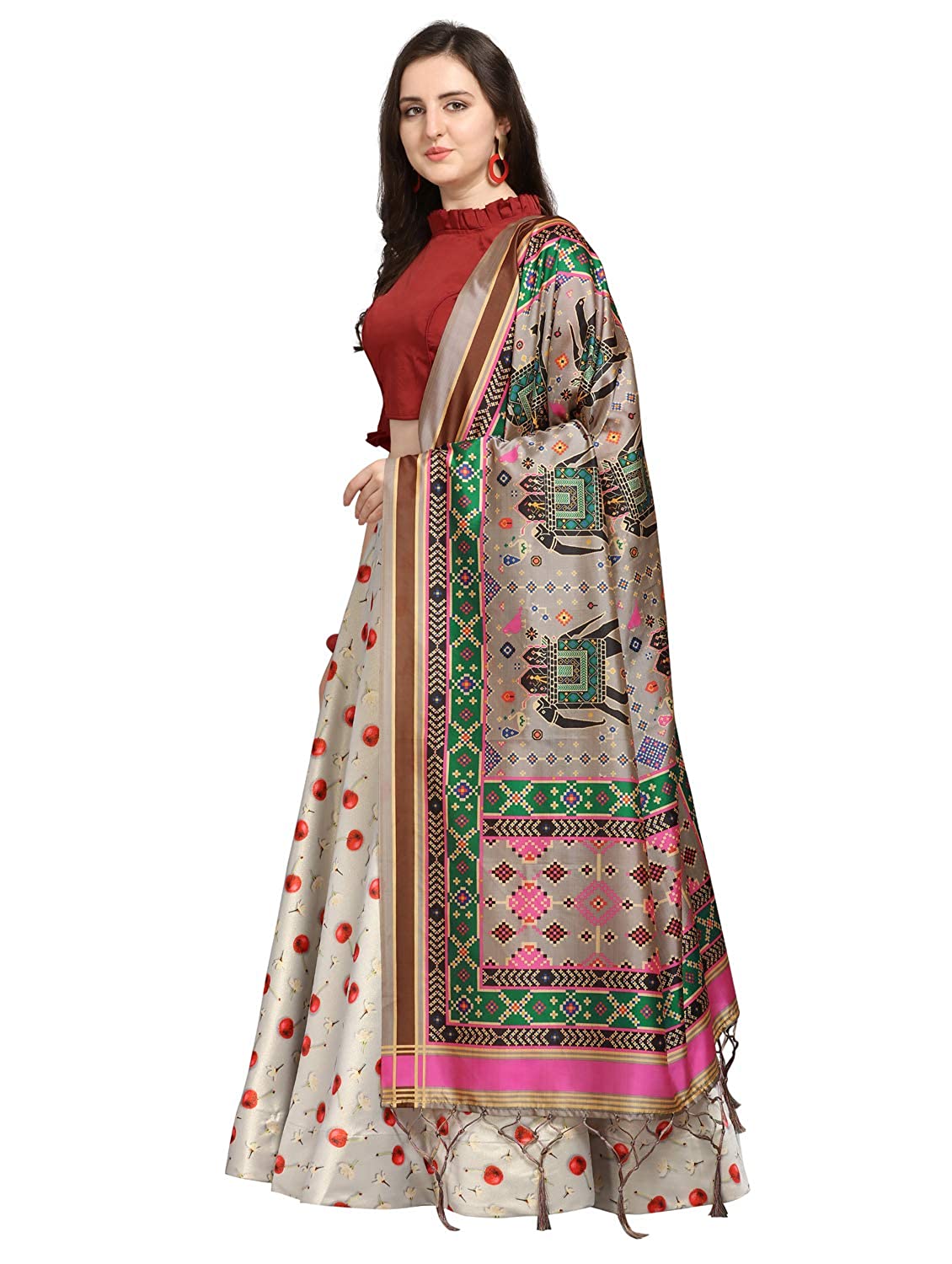 Women's Digital Print Shiney Satin Semistitched Lehenga Choli With Unstitched Blouse And Thred Work Dupatta