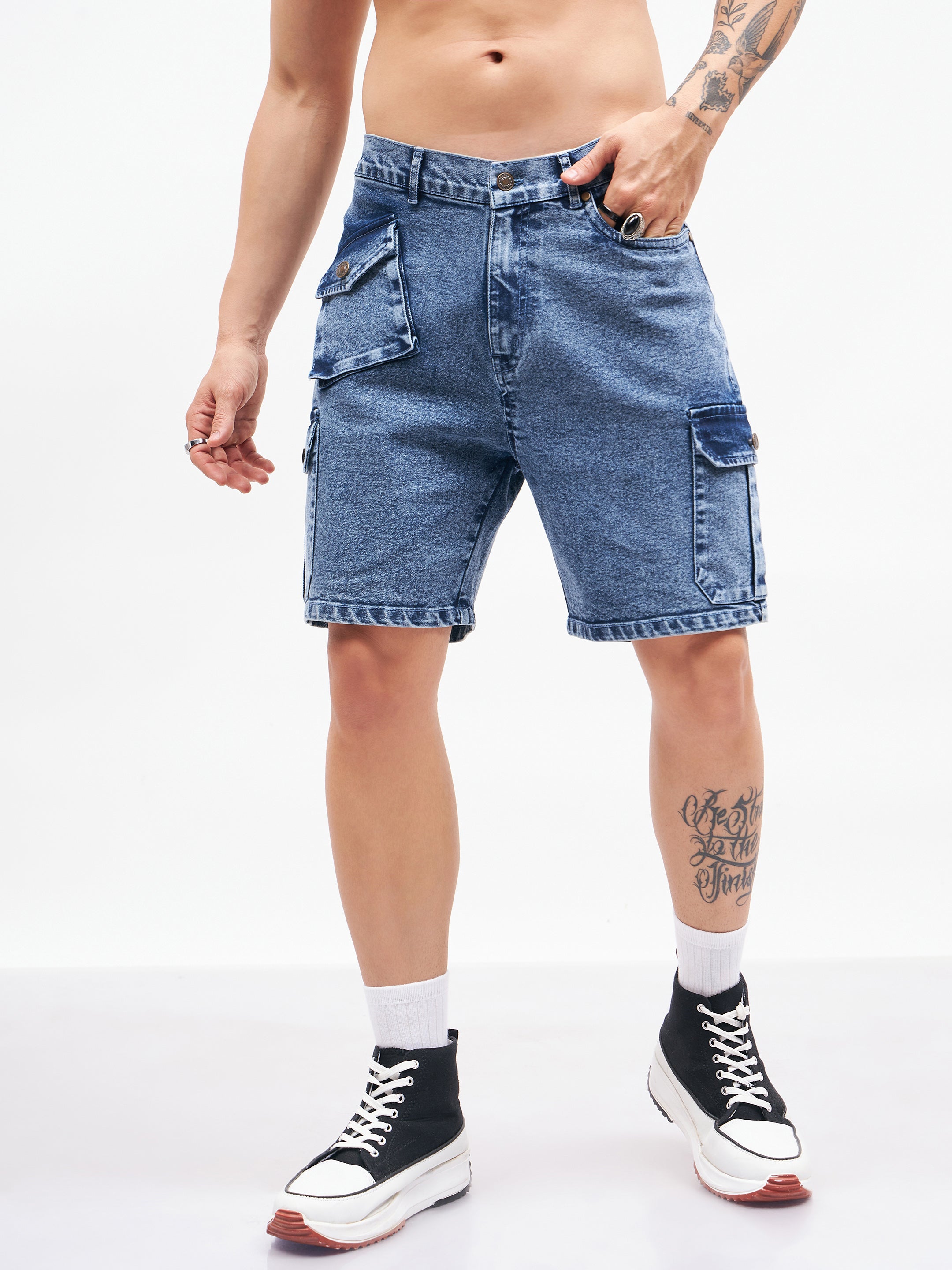 Men's Blue Utility Pocket Denim Shorts