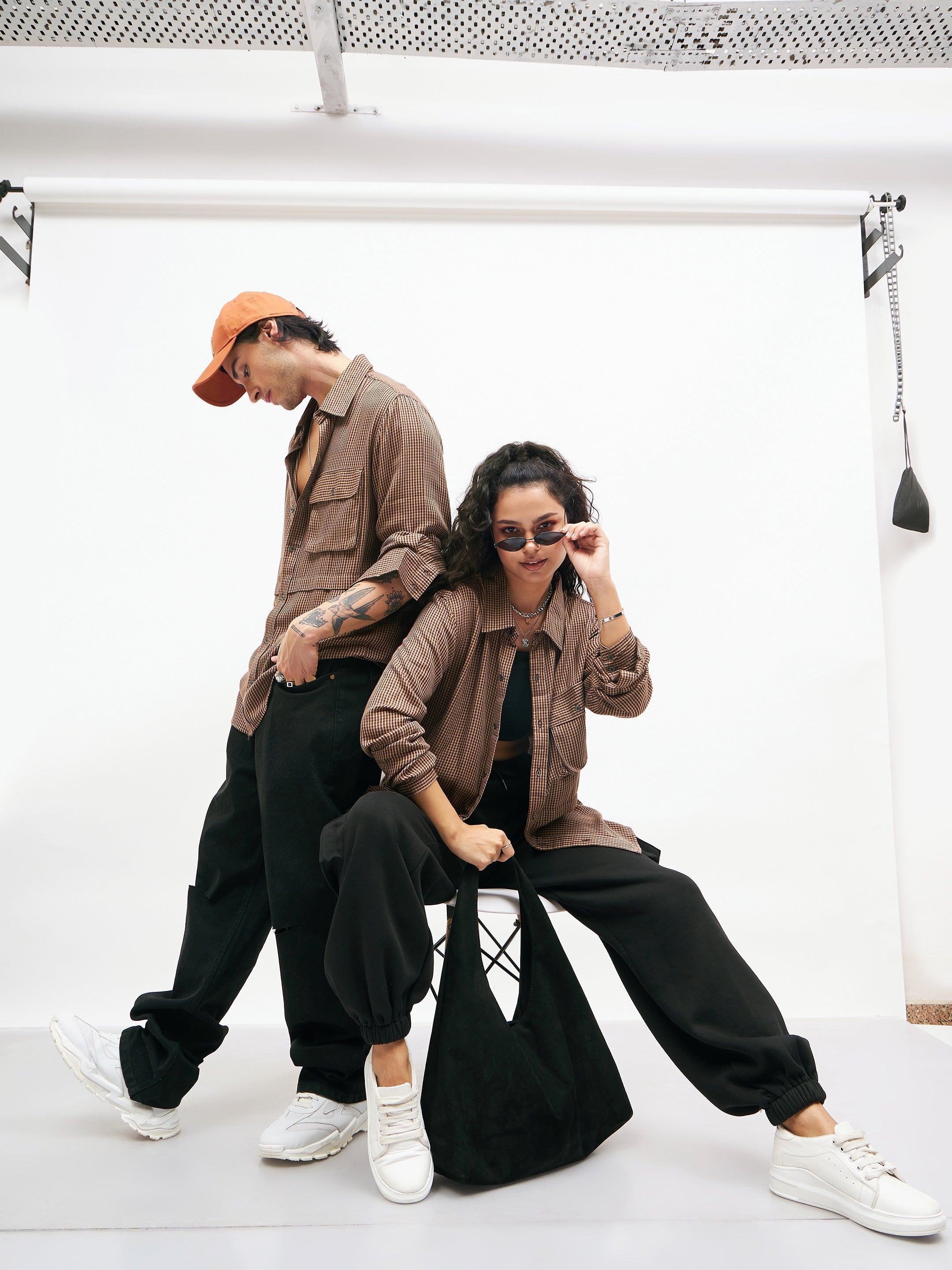 Men's Brown Check Oversized Shirt