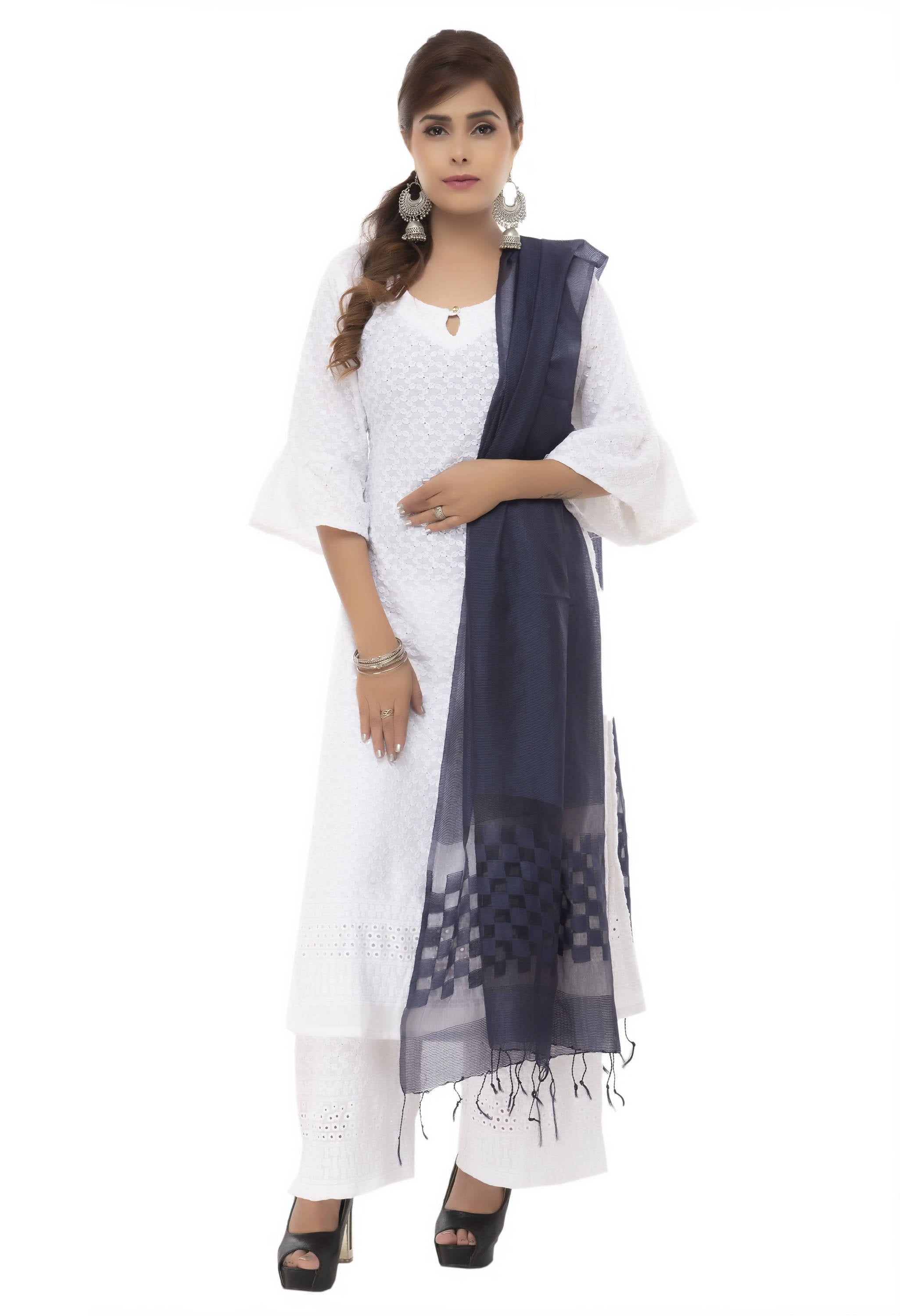 Women's Buta Cut Design Cotton Dupatta Navy Blue Mfd0040
