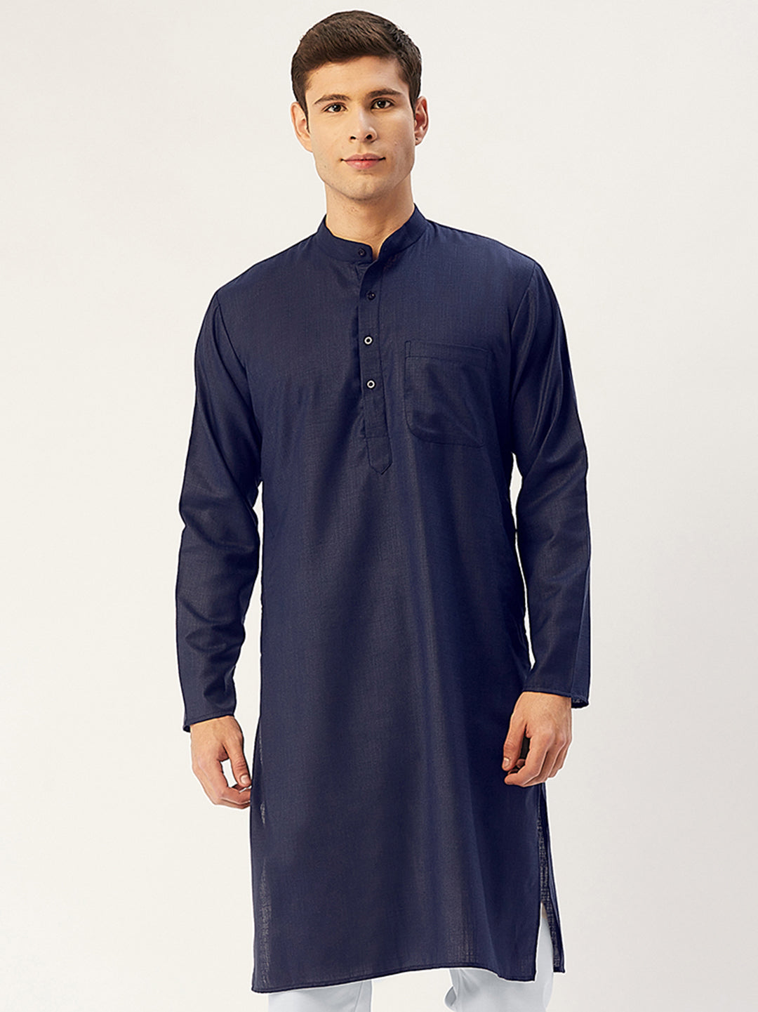 Men's Navy Cotton Solid Kurta Only ( KO 611 Navy )