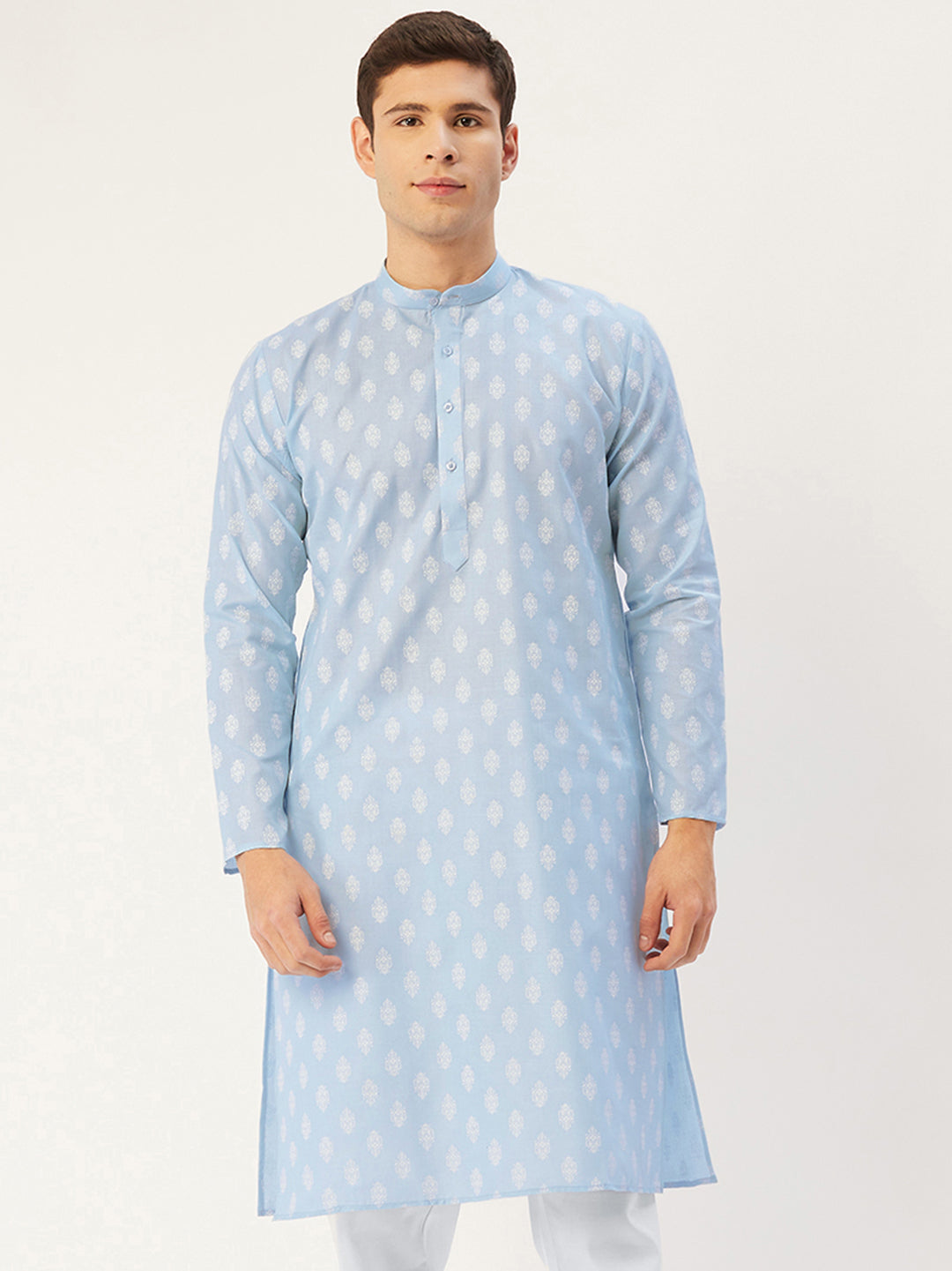 Men's Sky Cotton Floral printed kurta Only( KO 650 Sky )