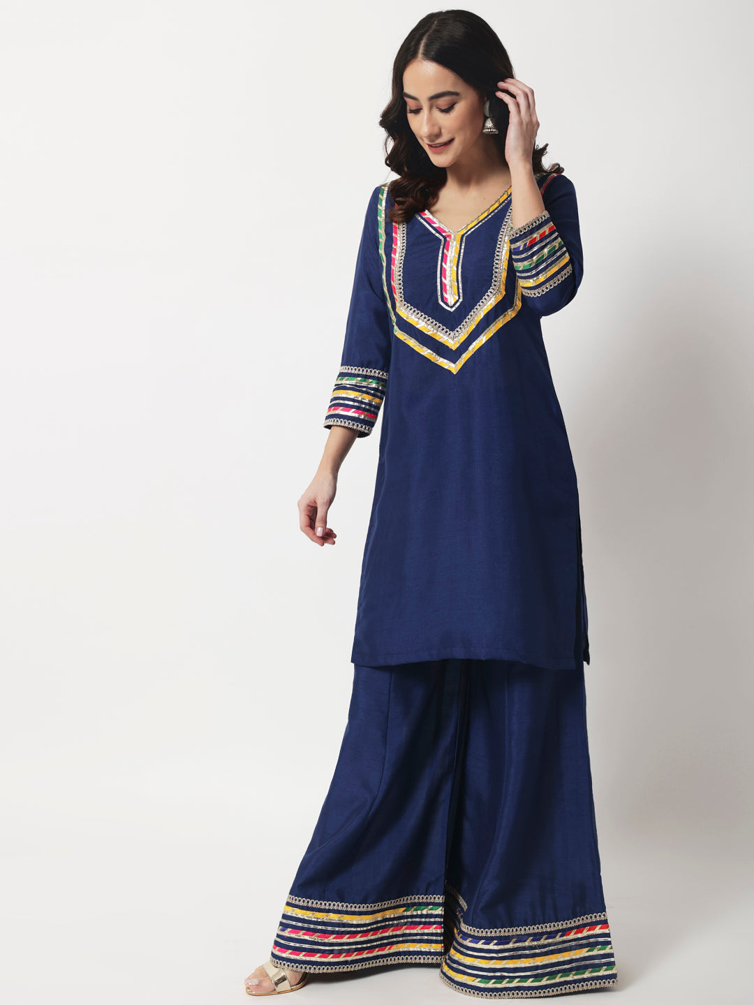 Women's Charming Navy Kurti With Kalidaar Palazzo