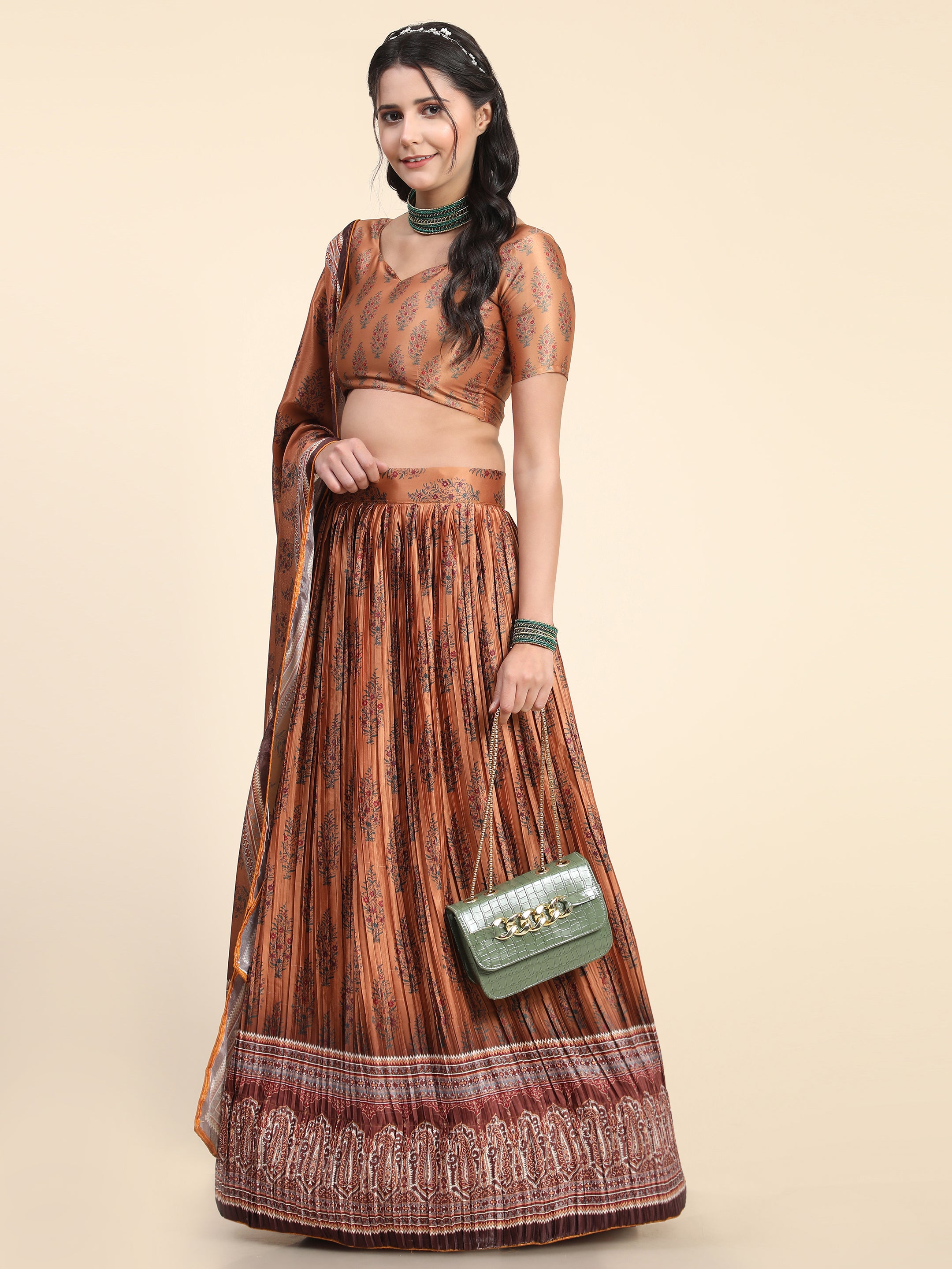 Women's New Fashion Digital Print work Designer Party Wear Lehenga Choli With Dupatta Semi Stitched.
