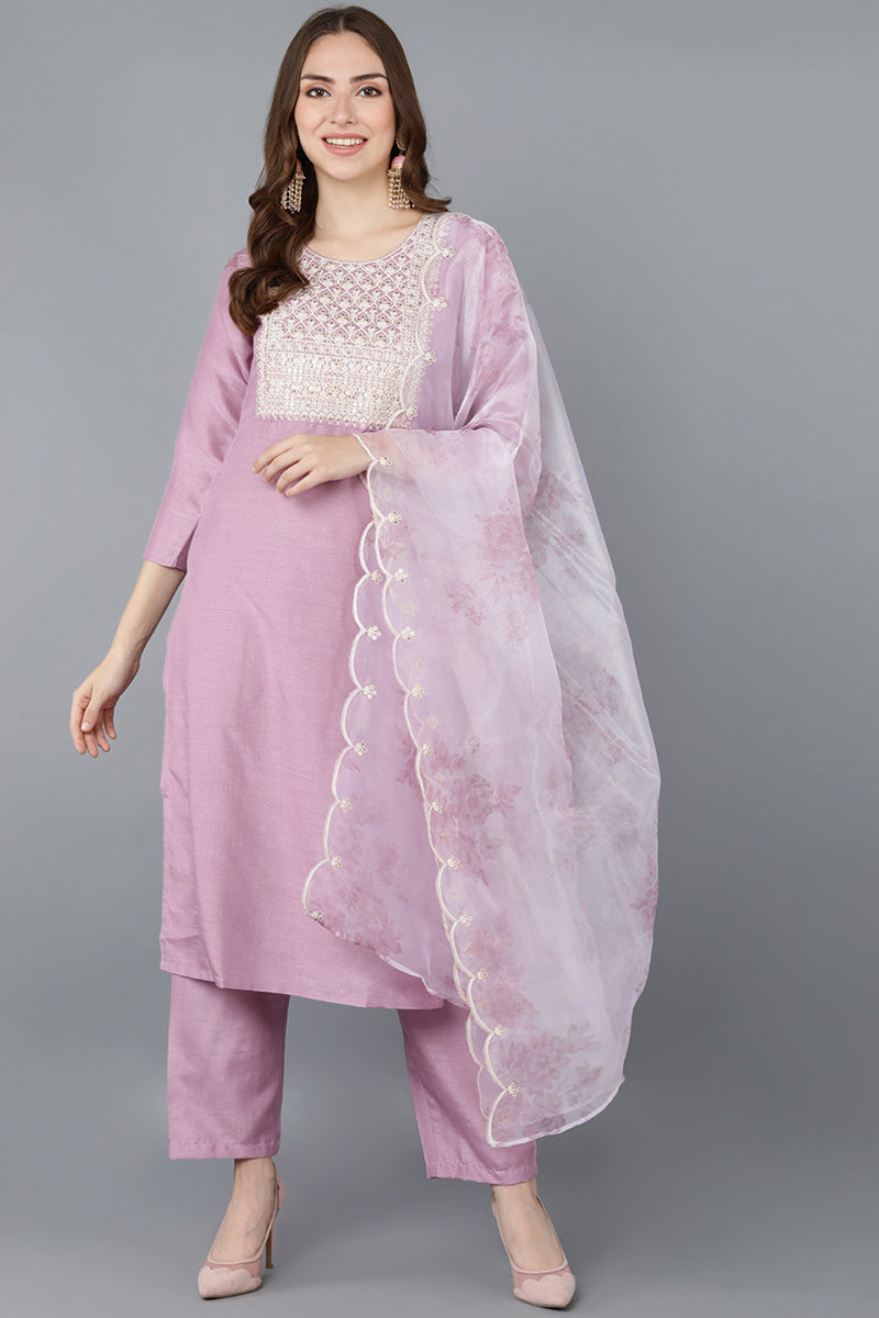 Women's Poly Silk Embroidered Kurta Pant With Dupatta