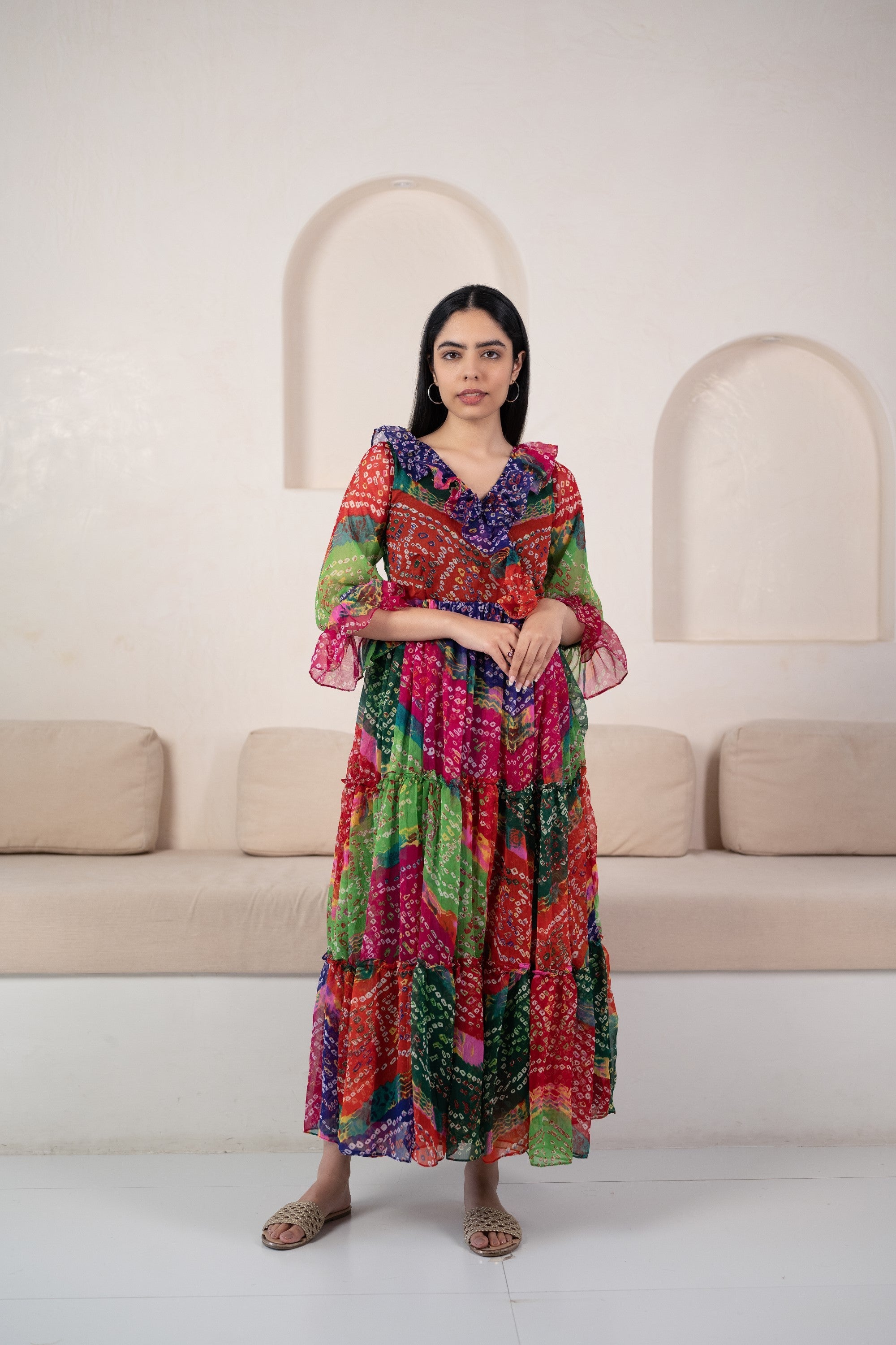 Women's Multi color Bandhani Print Gown