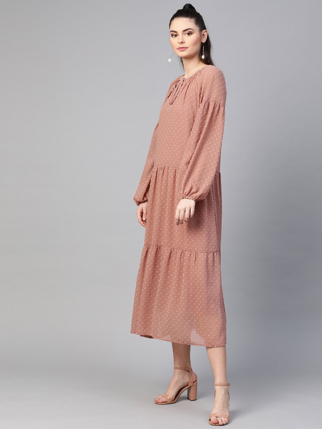 Women's Dusty Pink Tiered Maxi Dress With Inner