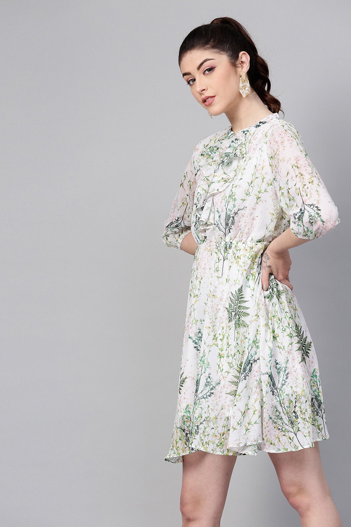 Women's Off-White Floral Skater Dress