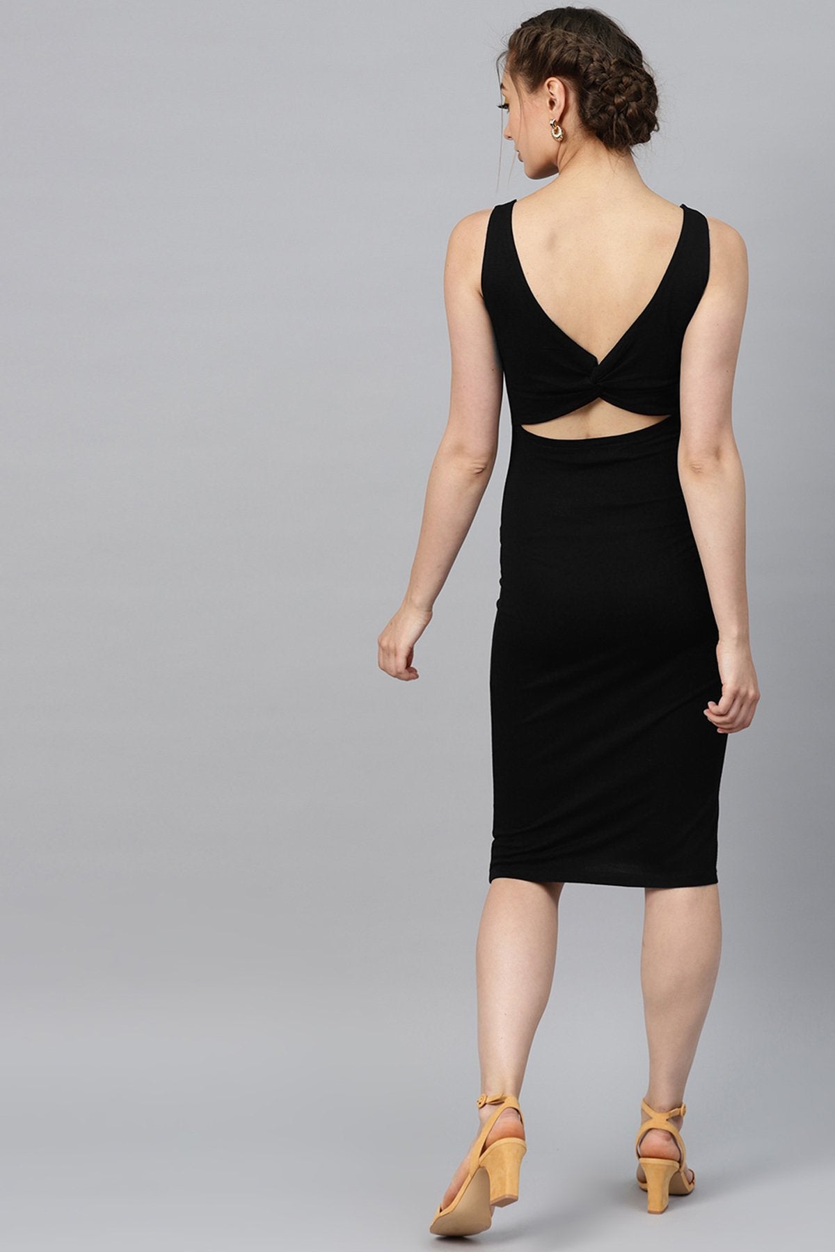 Women's Black Back Knot Cutout Dress