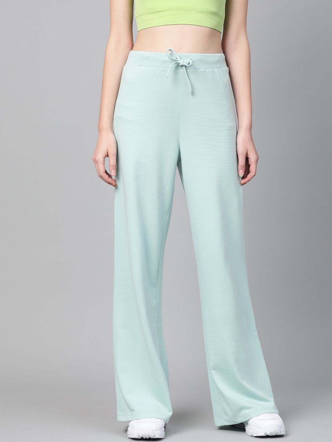 Women's Sea Green Terry Wide Leg Drawstring Pants