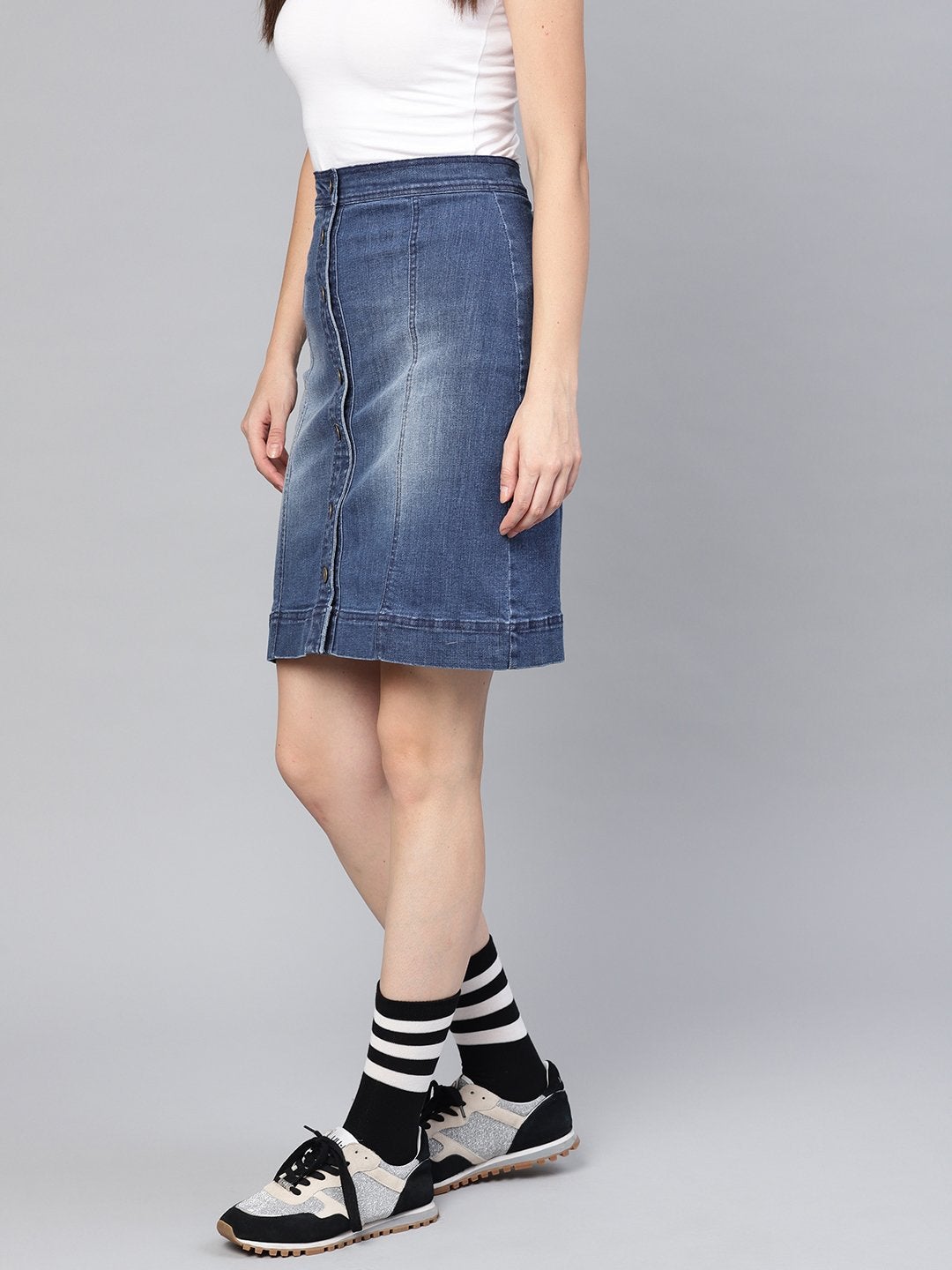 Women's Denim Blue Washed Short Skirt