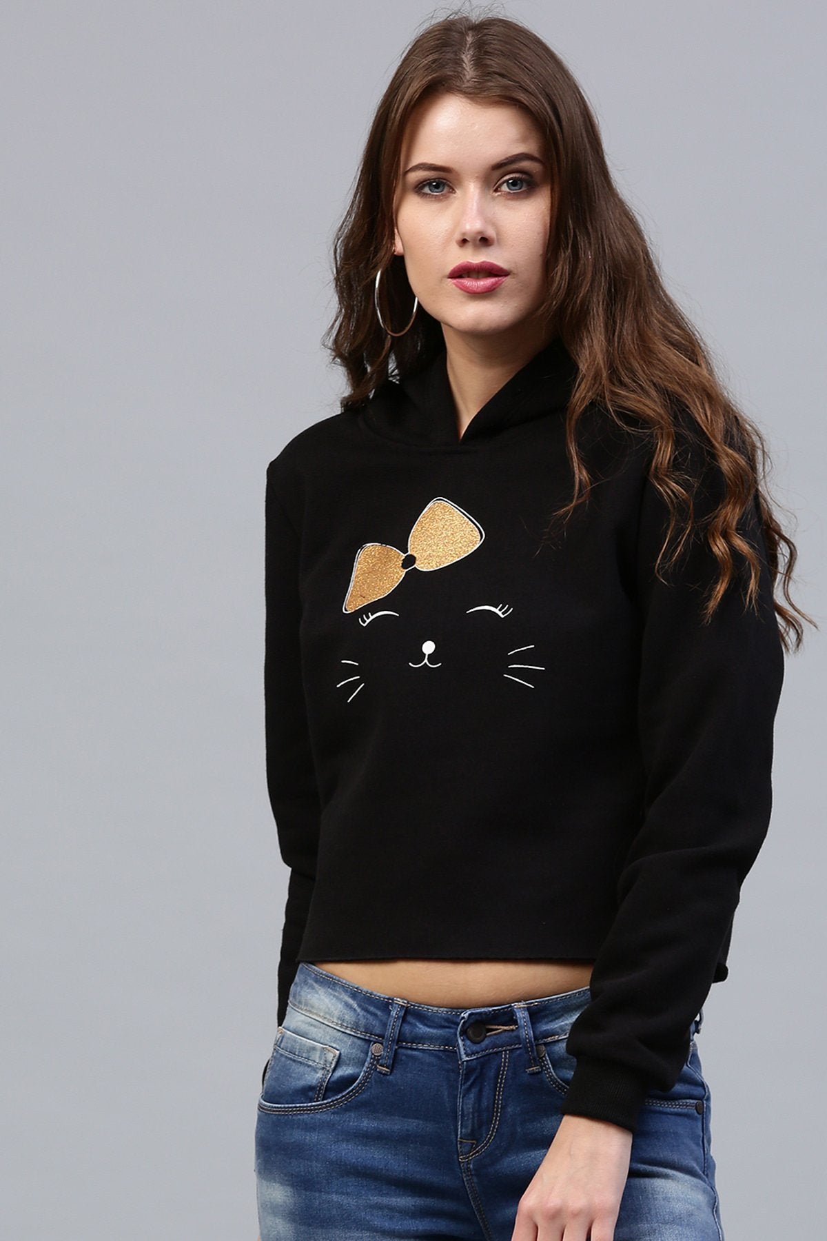 Women's Bow Kitty Black Sweatshirt