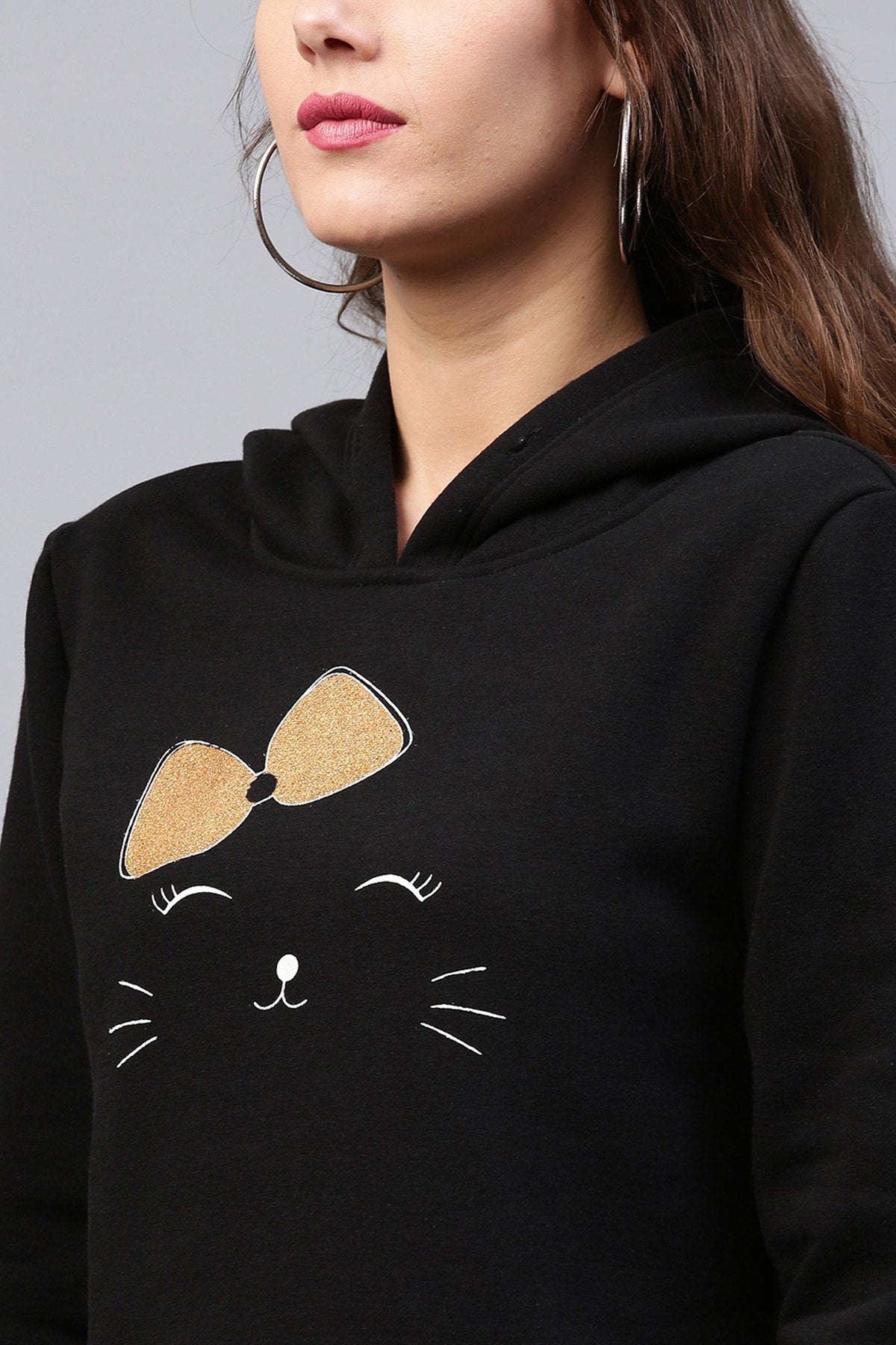 Women's Bow Kitty Black Sweatshirt
