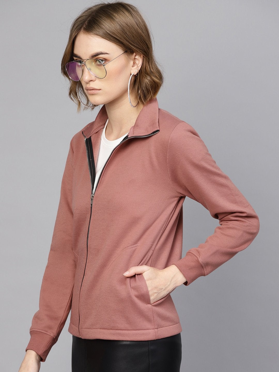 Women's Dusty Pink Zipper Sweatshirt