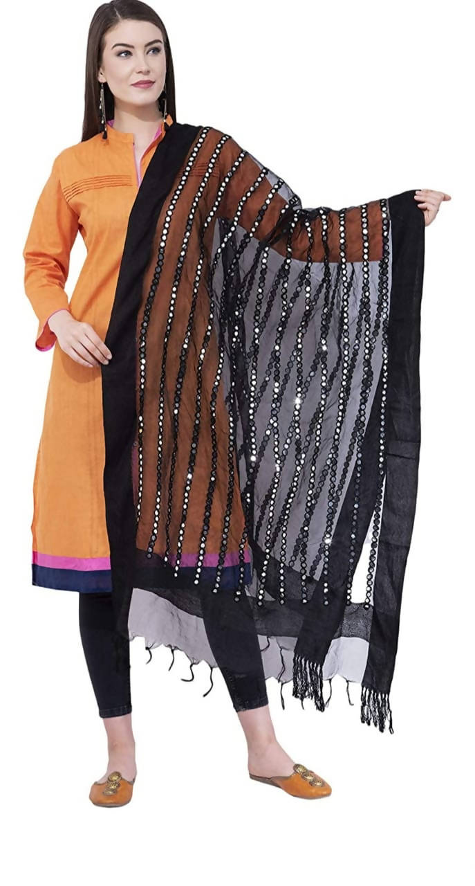 Women's Orgenza Mirror Stipe Black Dupatta & Chunni Mfd0021
