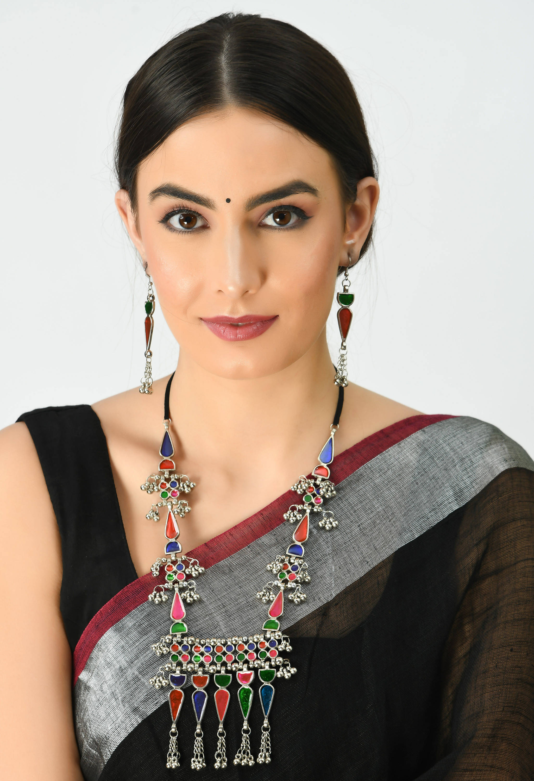 Johar Kamal Traditional Multi color Afghani Necklace with Ear