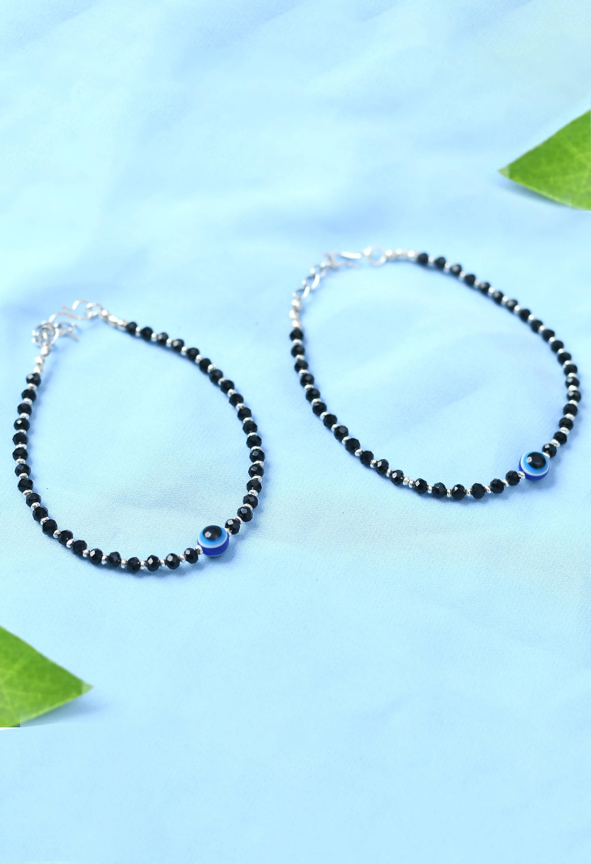 Johar Kamal Traditional Black Beads Silver-Plated Najariya Ankle