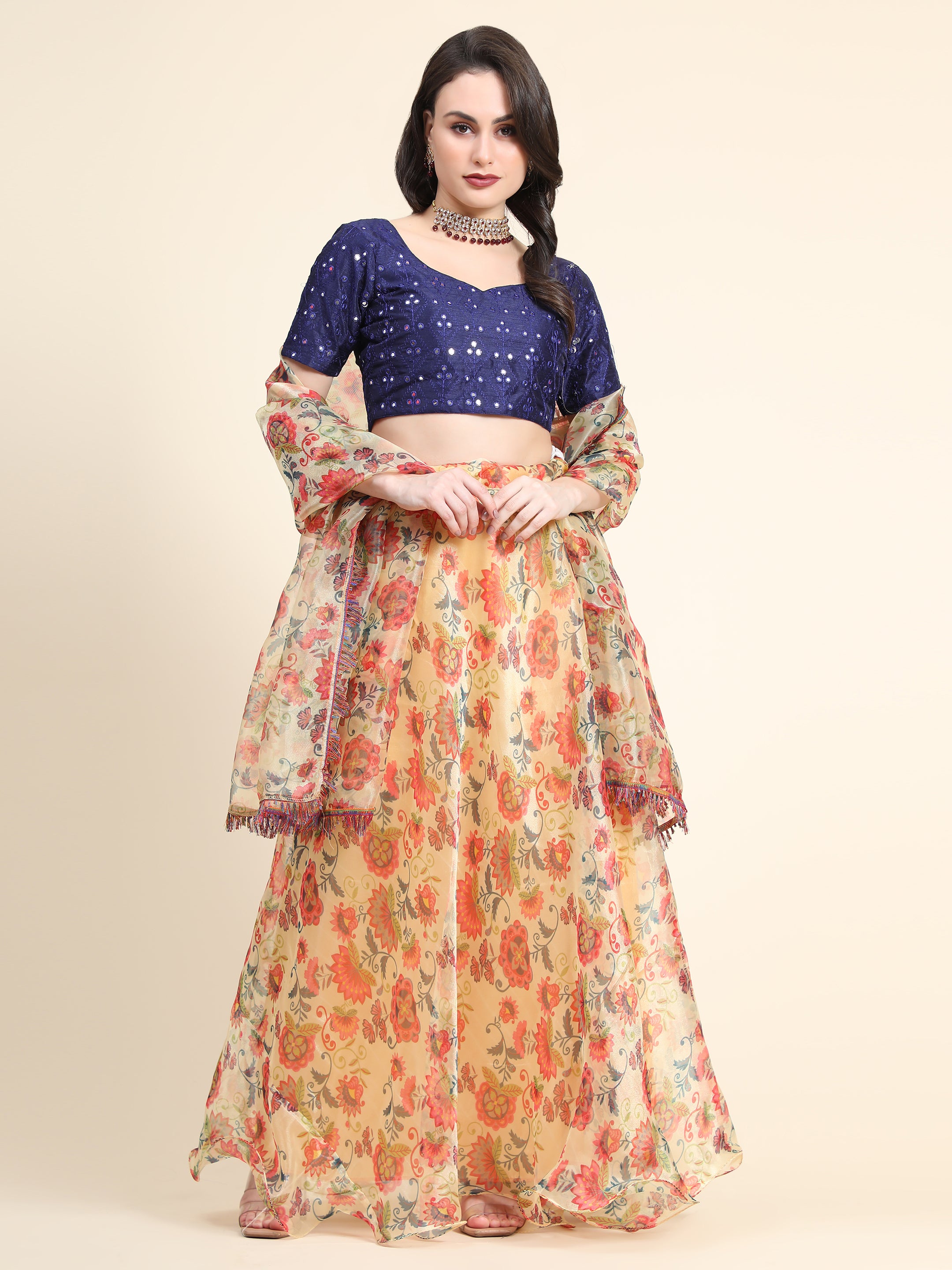Women's New Fashion Digital Print work Designer Party Wear Lehenga Choli With Dupatta Semi Stitched.