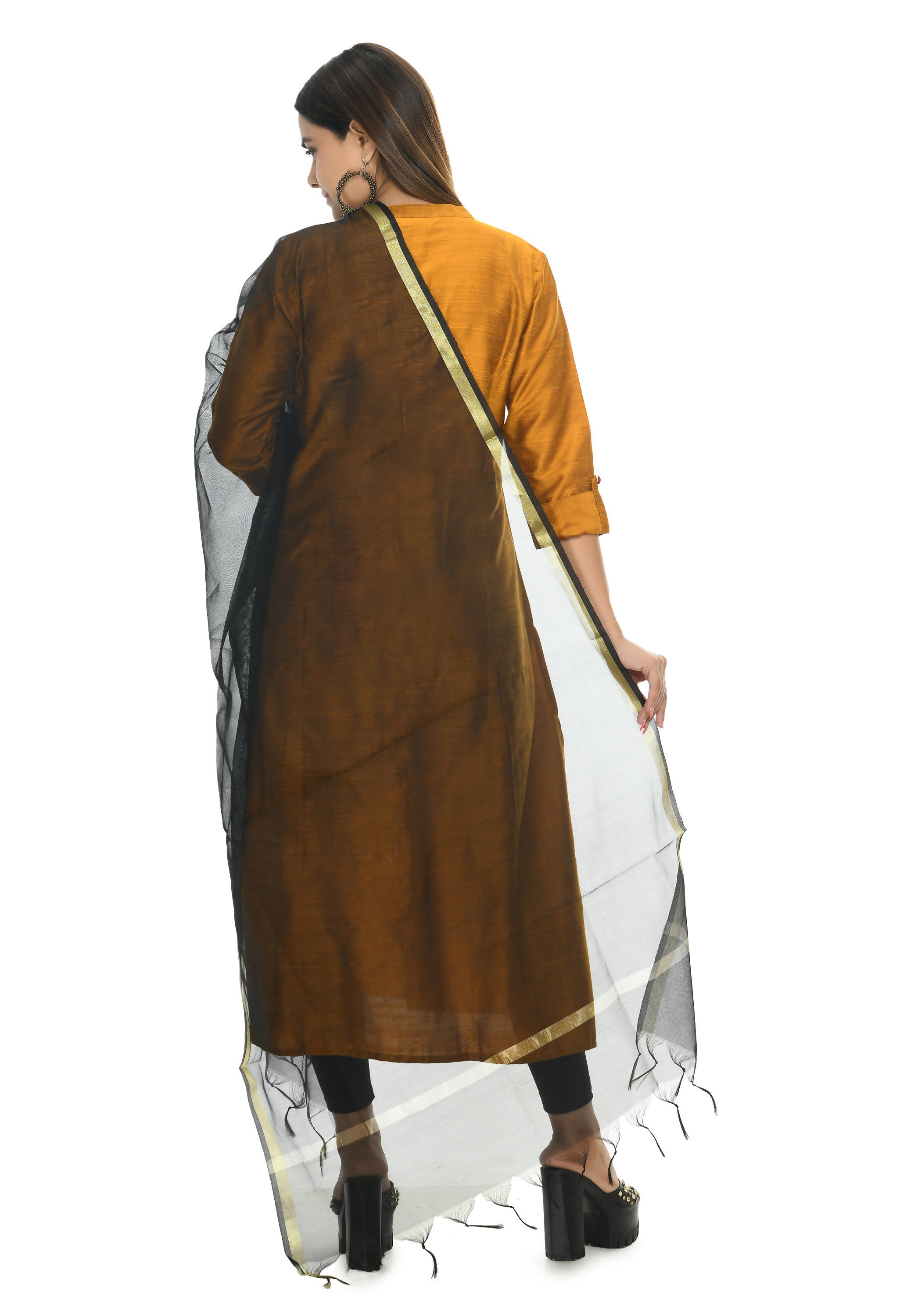 Women's Banarsi Chanderi Piping Black Colour Dupatta Mfd0019