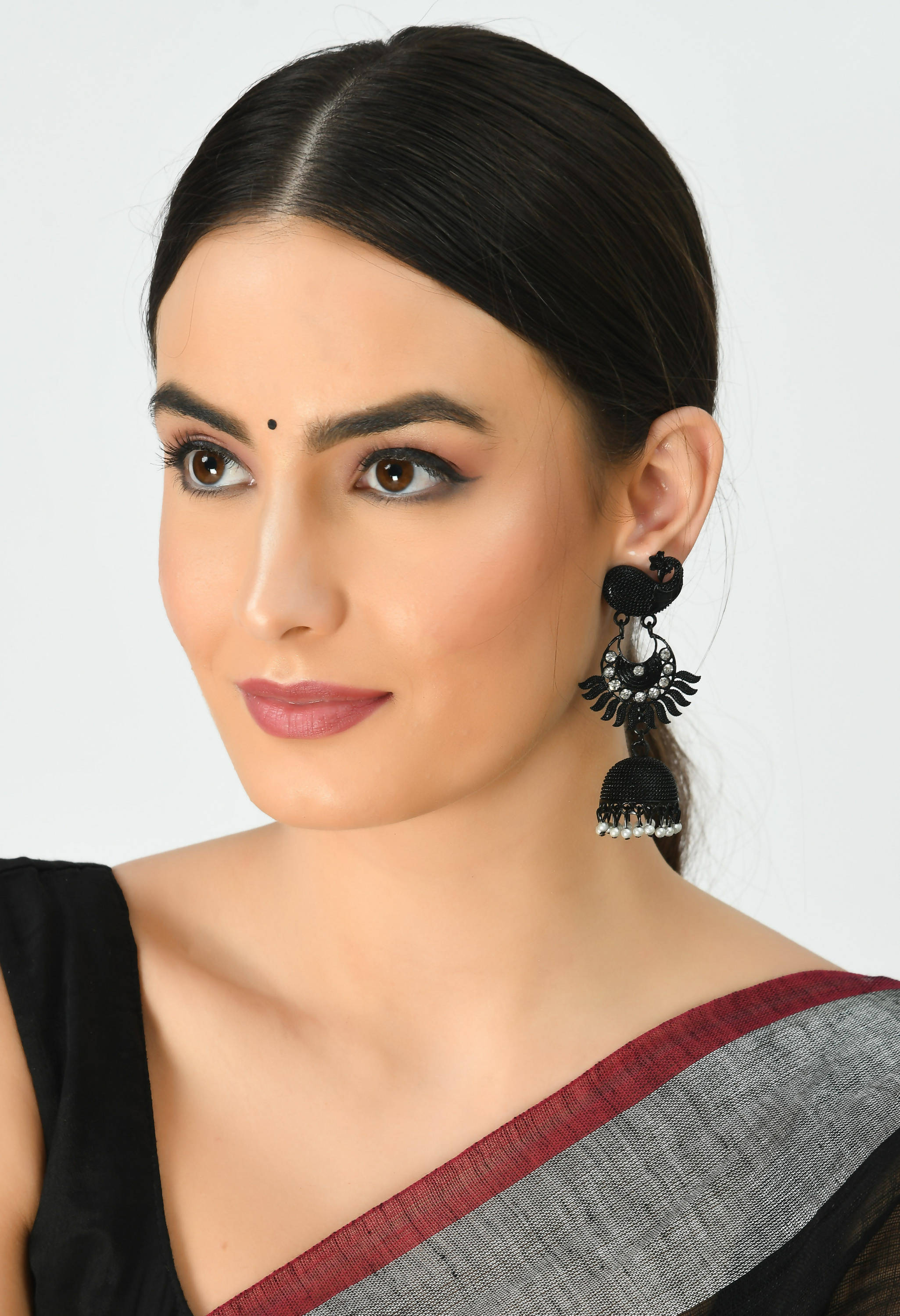 Kamal Johar Black color Peacock Earrings J