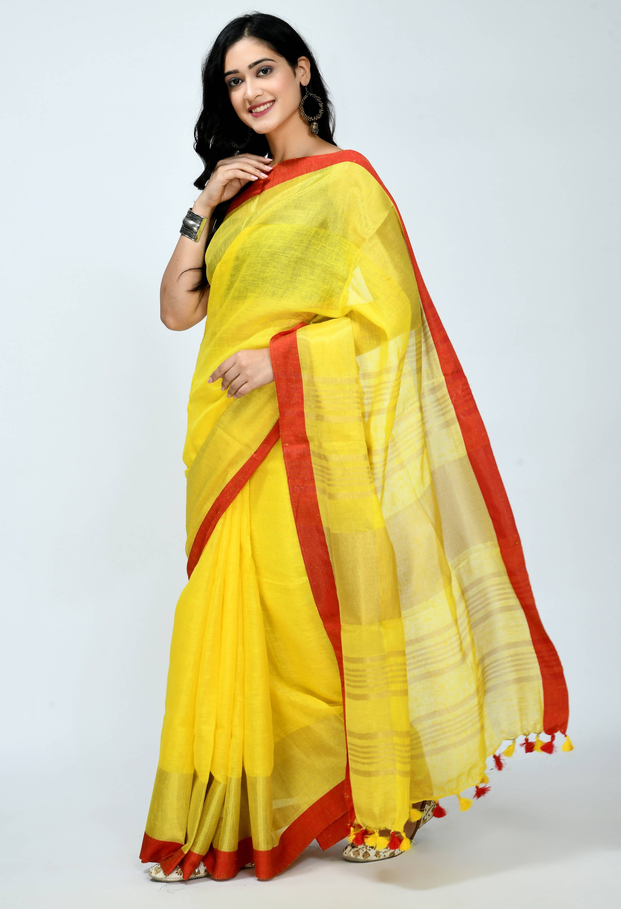 Women's Linen Yellow Color Saree Mfsaree_028