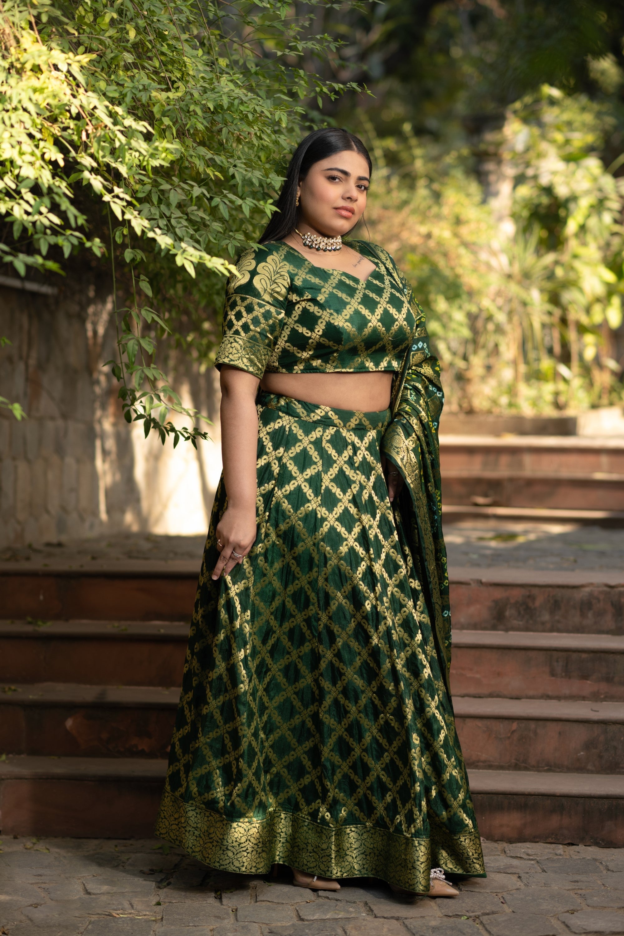 Women's Green Banarasi Lehenga Choli