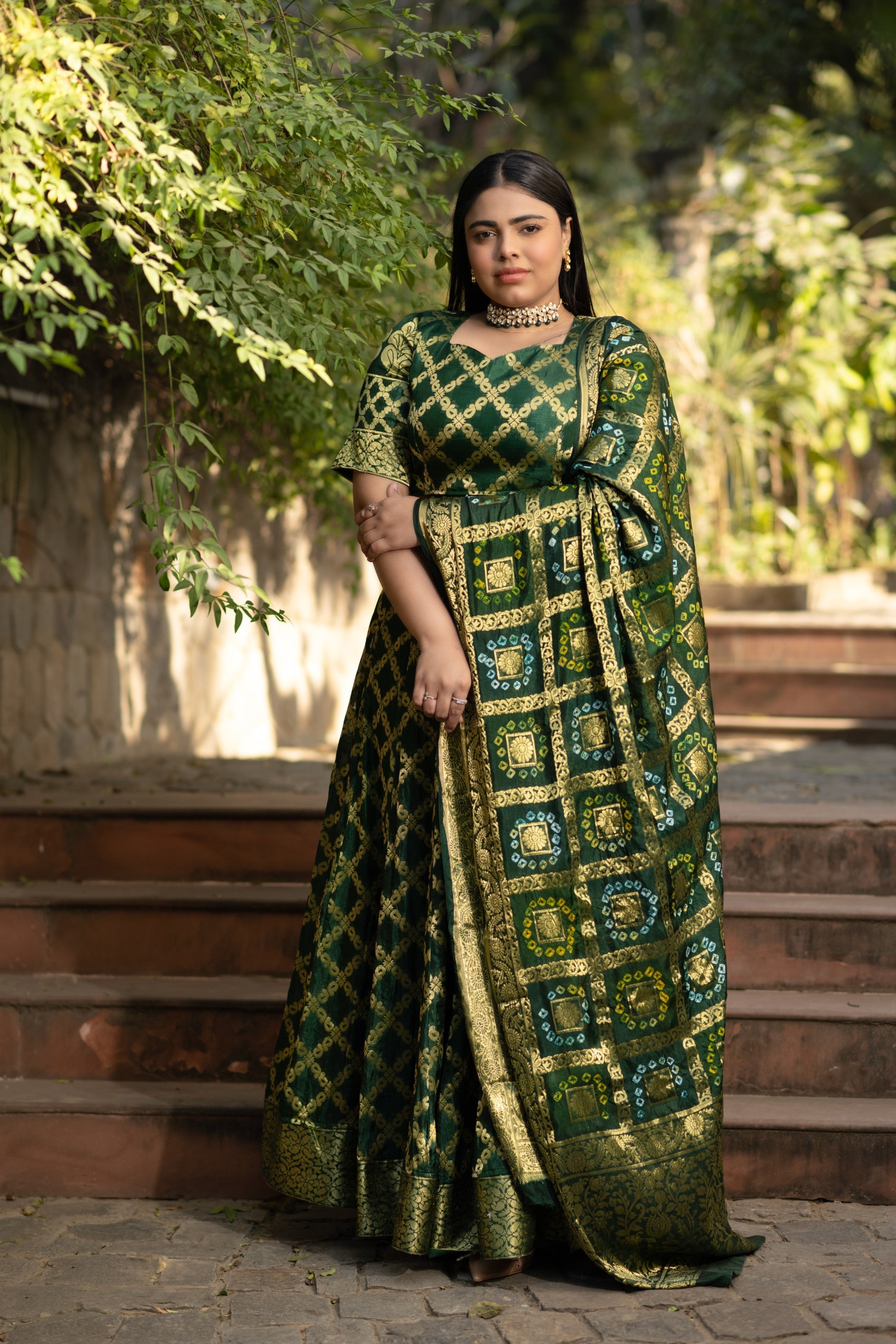 Women's Green Banarasi Lehenga Choli