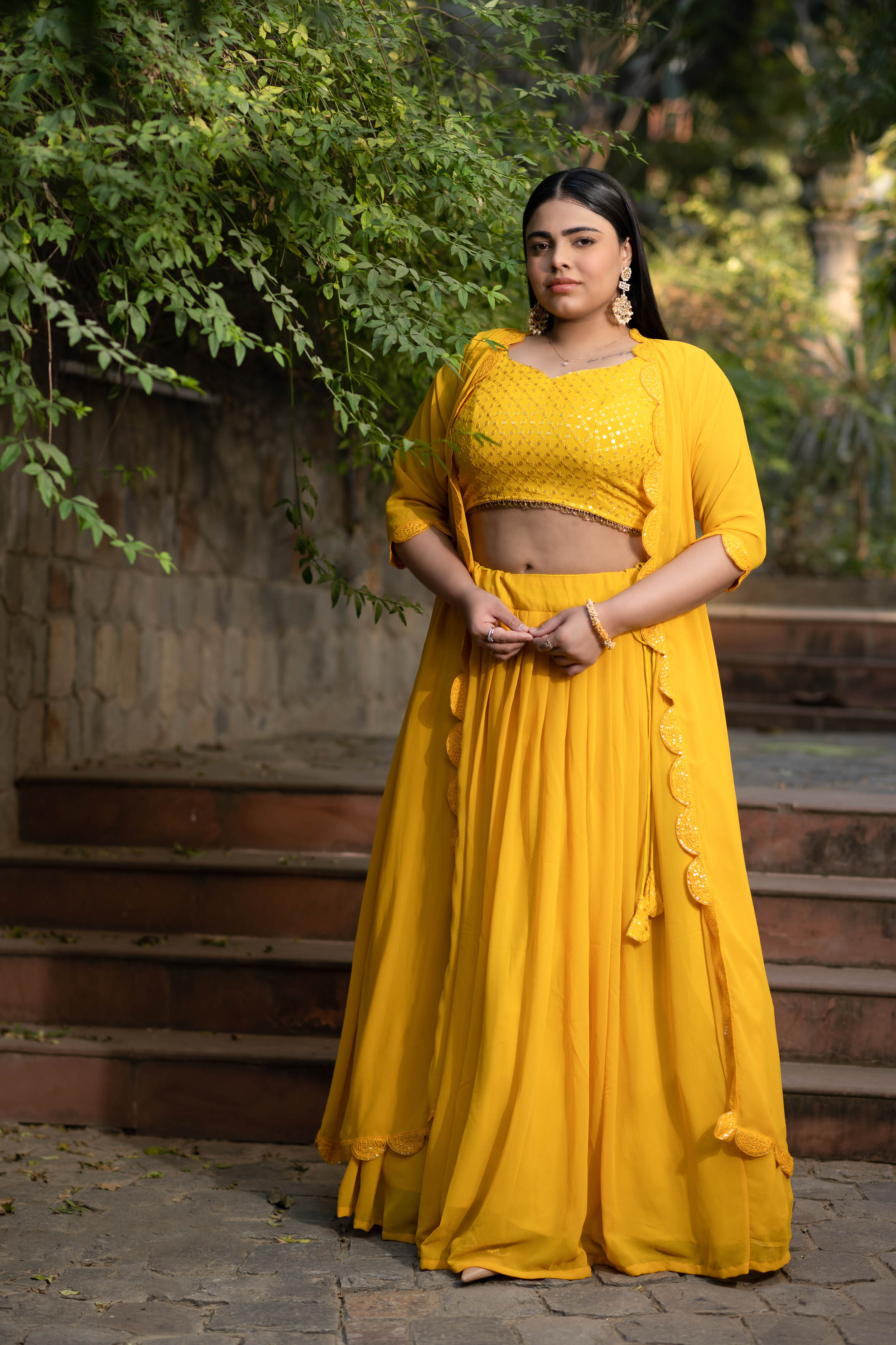 Women's Plus Size Daffodil Yellow Lehenga