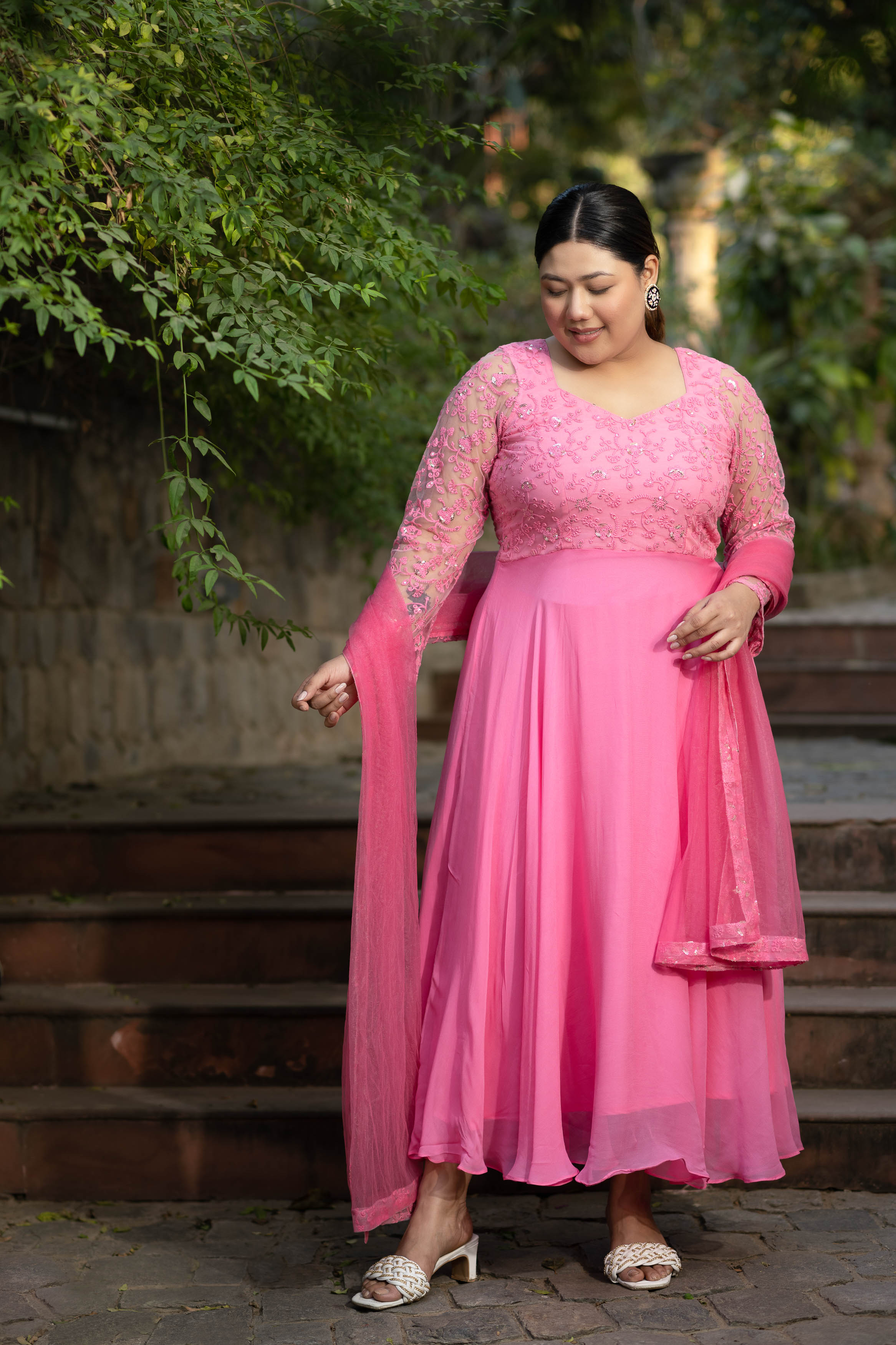 Women's Plus Size Baby Pink Anarkali