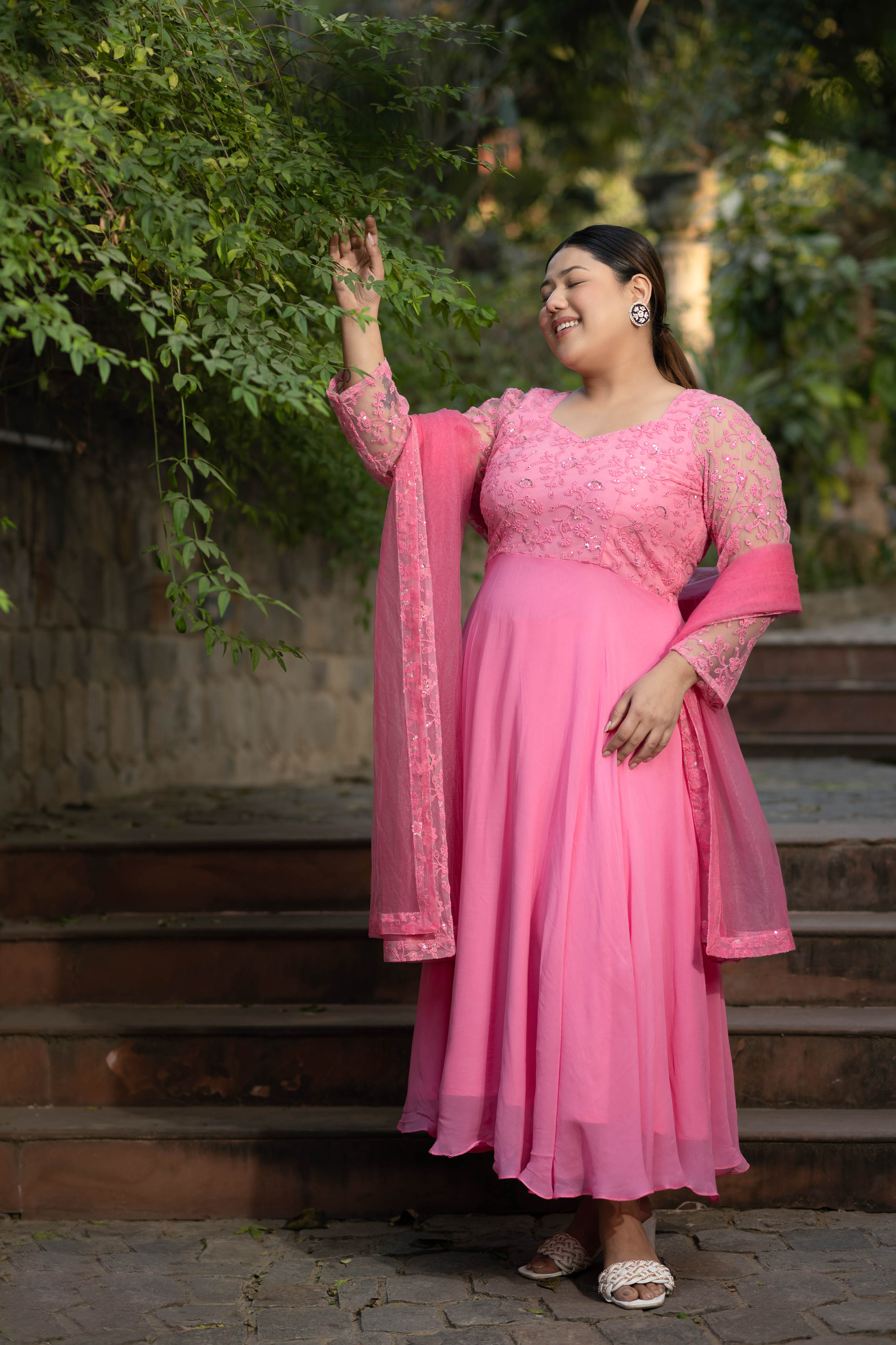 Women's Plus Size Baby Pink Anarkali