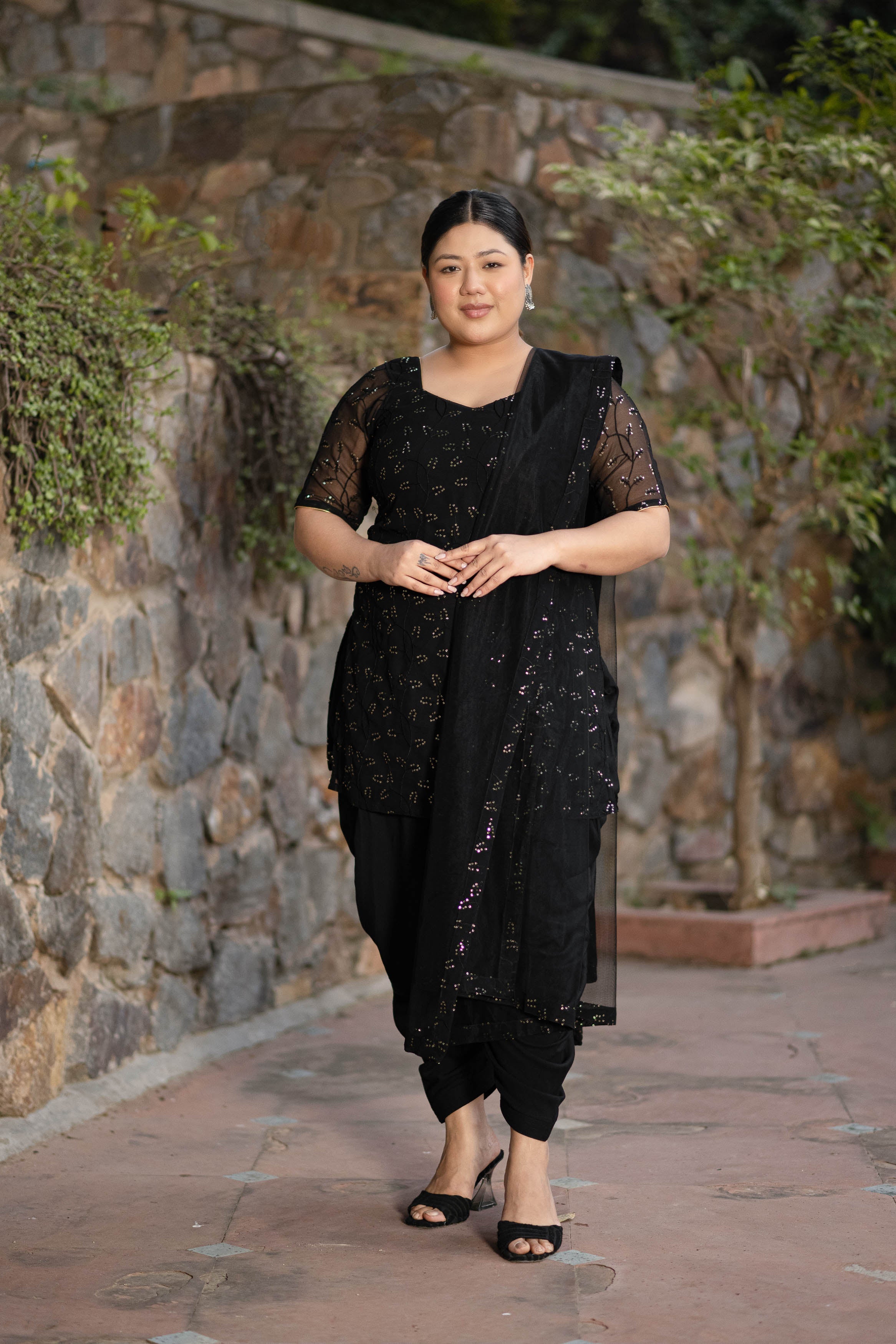 Women's Plus Size Black And Golden Patialla