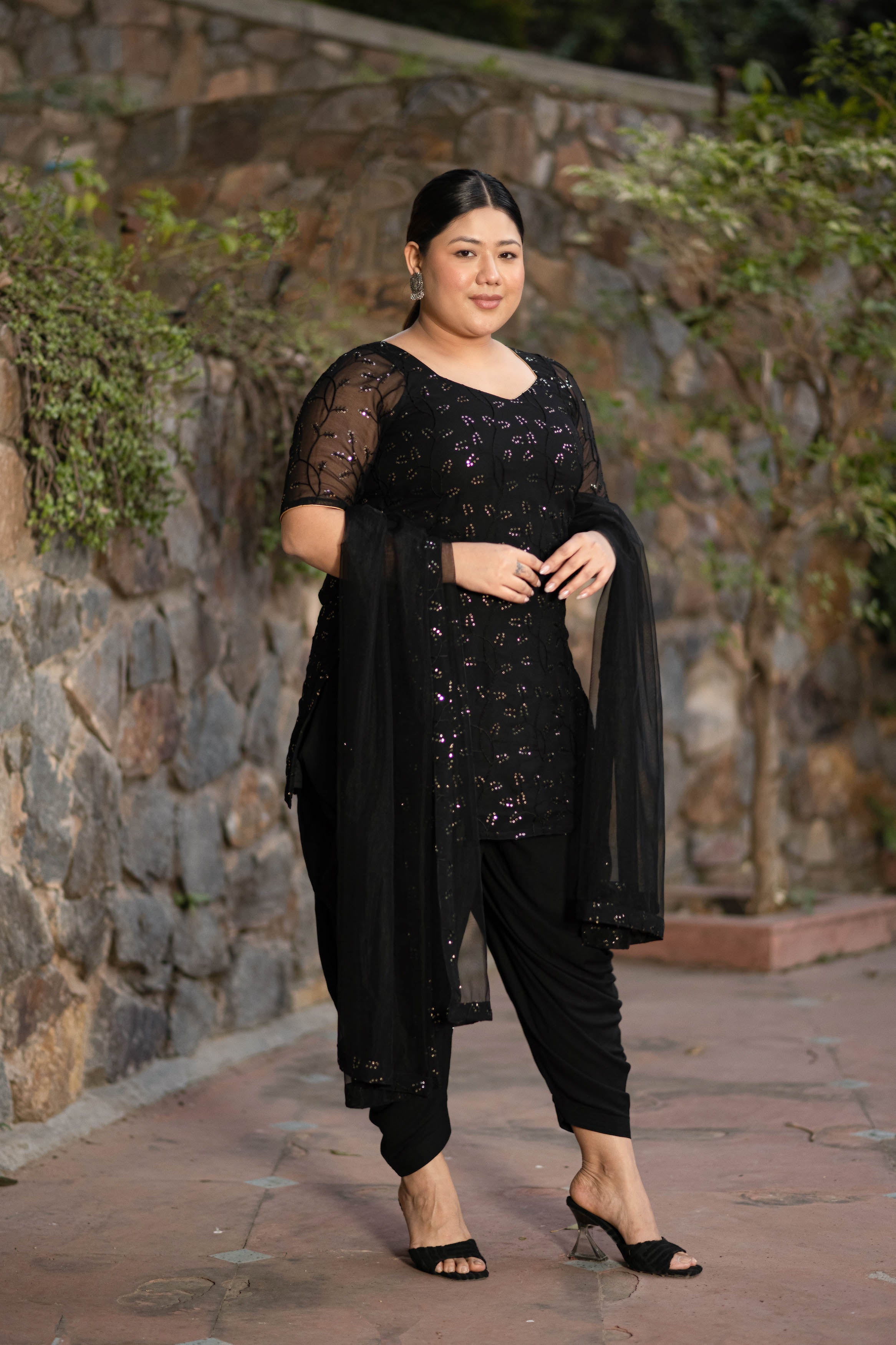 Women's Plus Size Black And Golden Patialla