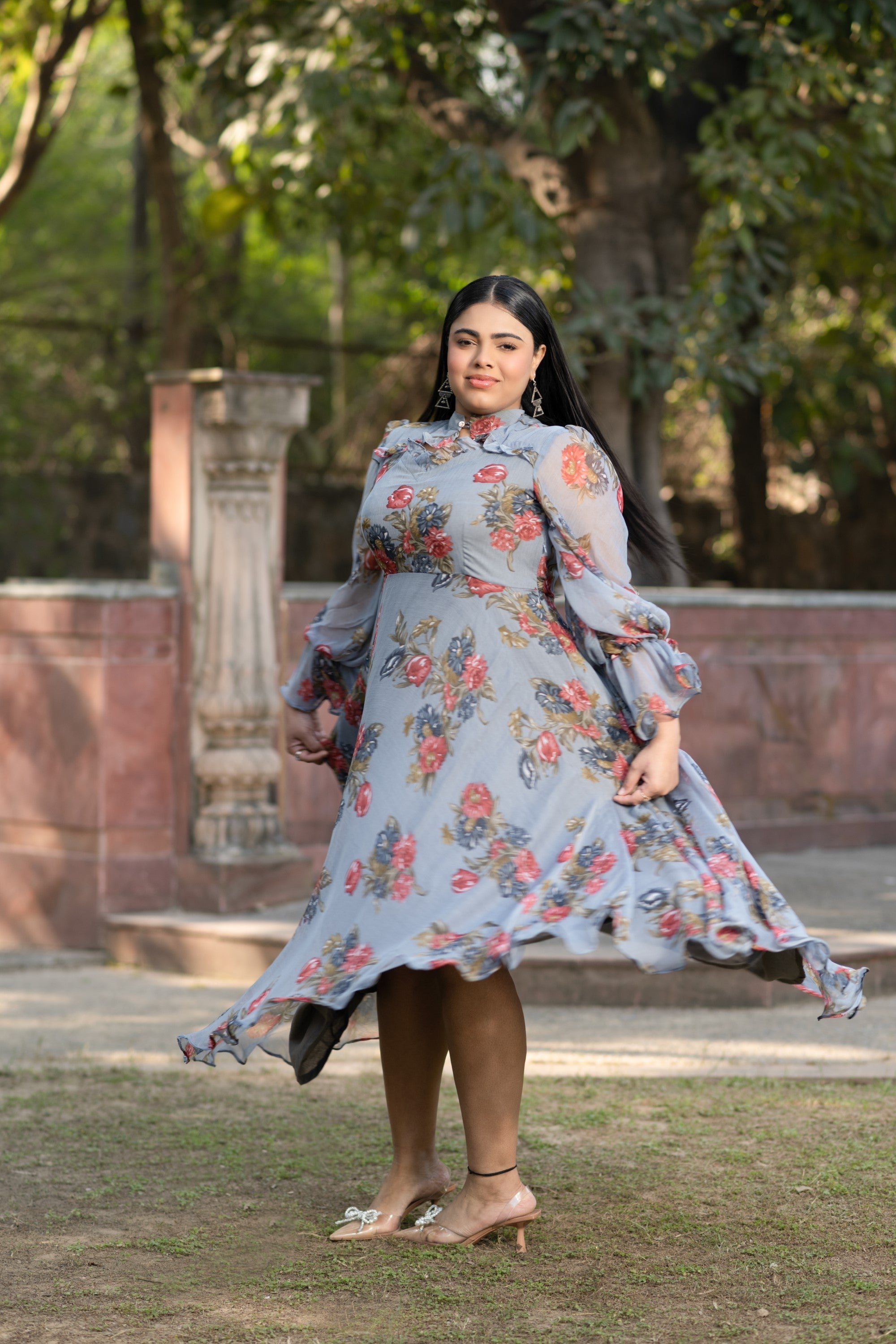 Women's Grey Maxi Dress Floral - 1Pc Set