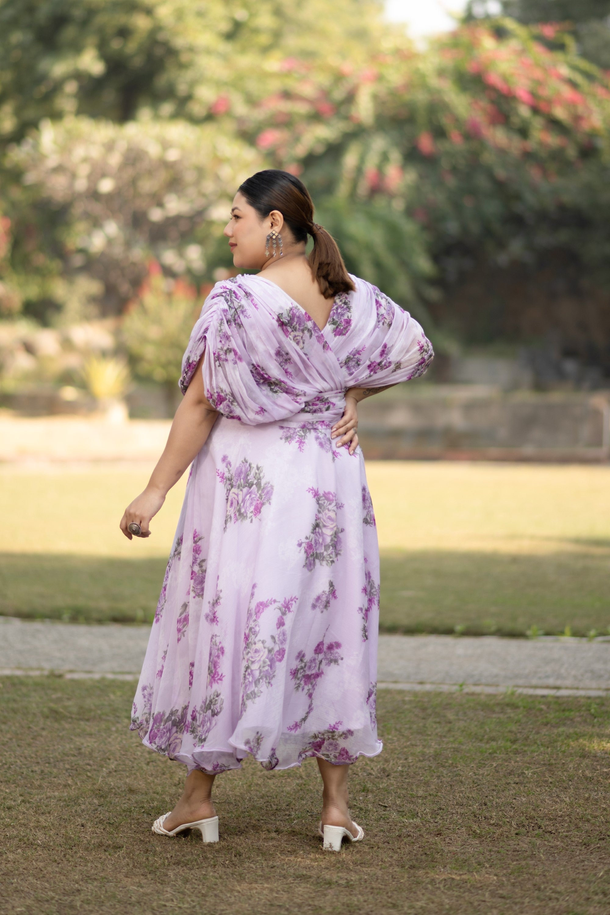 Women's Lavender Purple Floral Printed Maxi Dress