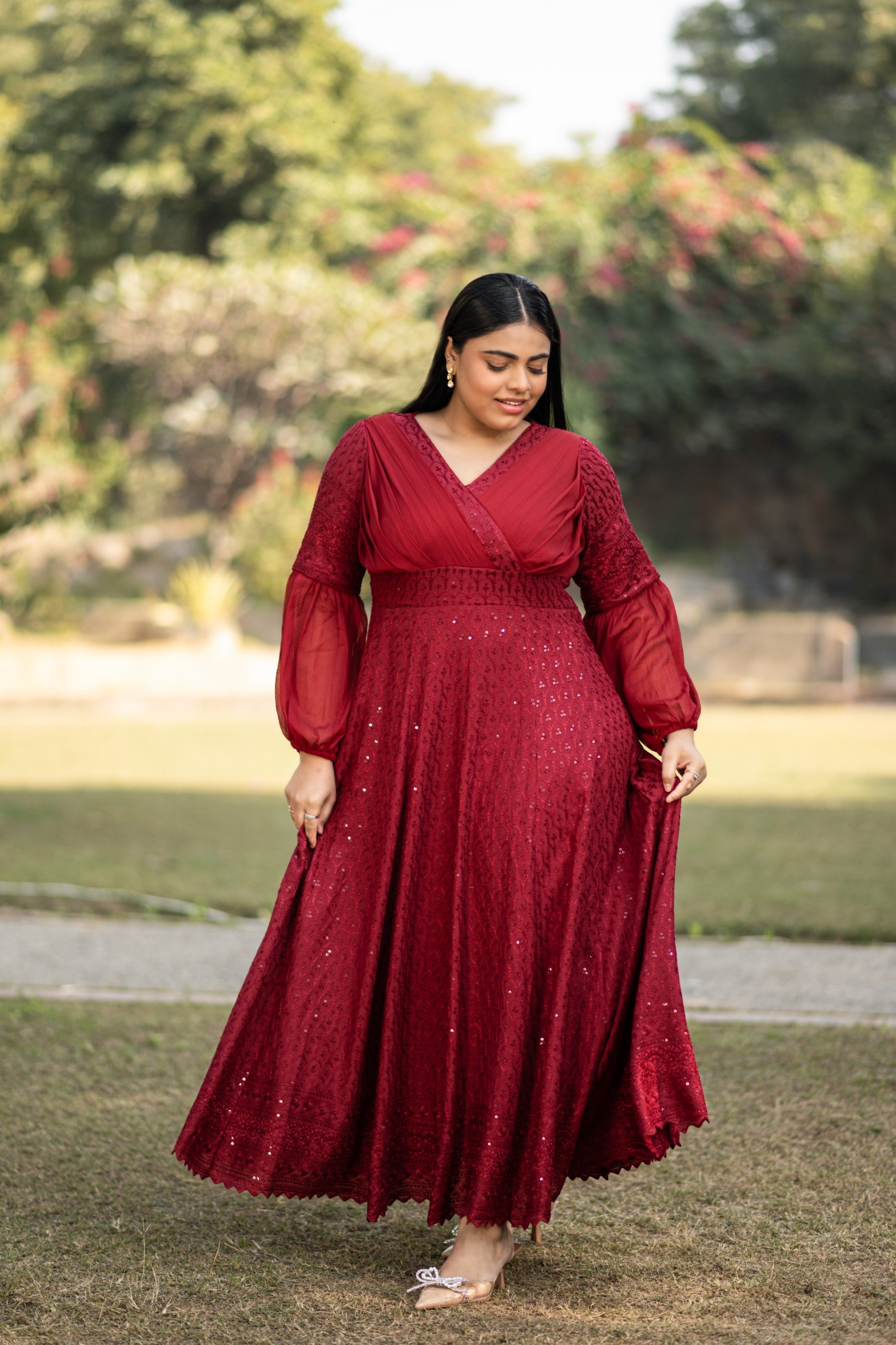 Women's Embroidered Red Gown