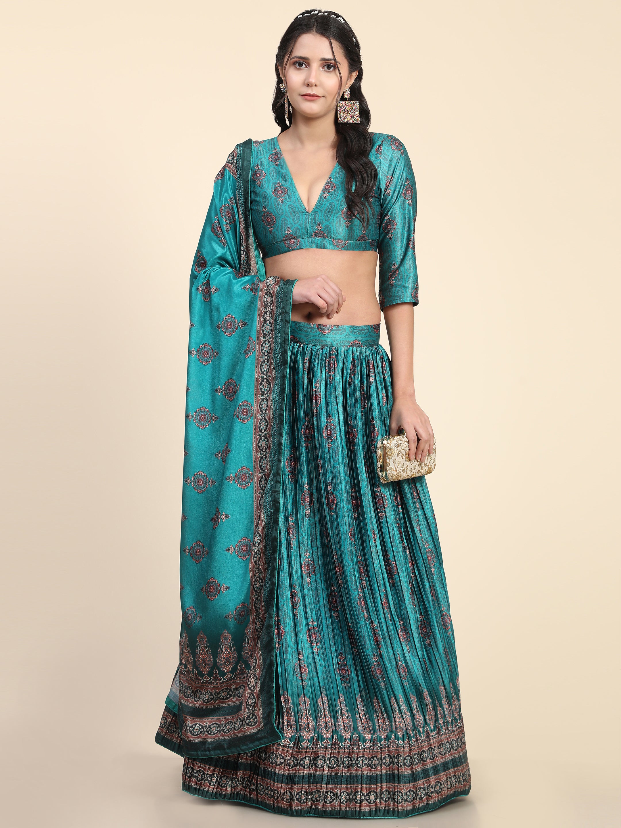Women's New Fashion Digital Print work Designer Party Wear Lehenga Choli With Dupatta Semi Stitched.