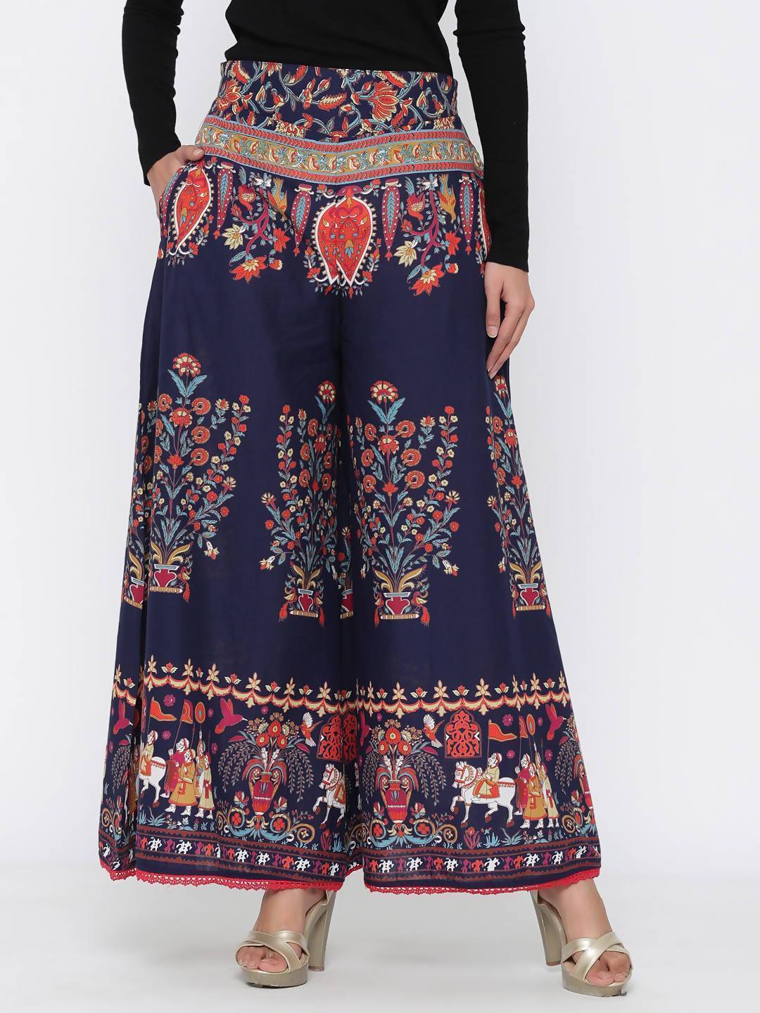 Buy_Women's_Indigo_Cotton_Printed_Flared_Palazzo_Online_Trendia