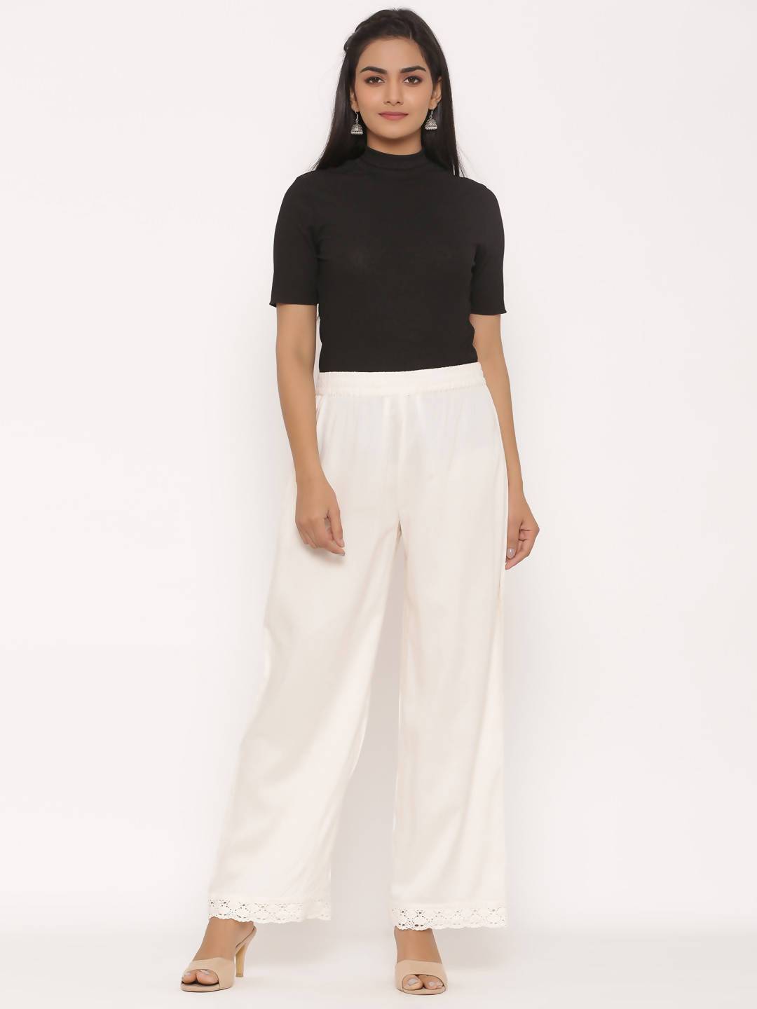 Buy_Women's_Ivory_Rayon_Solid_Wide-Leg_Palazzo_Online_Trendia